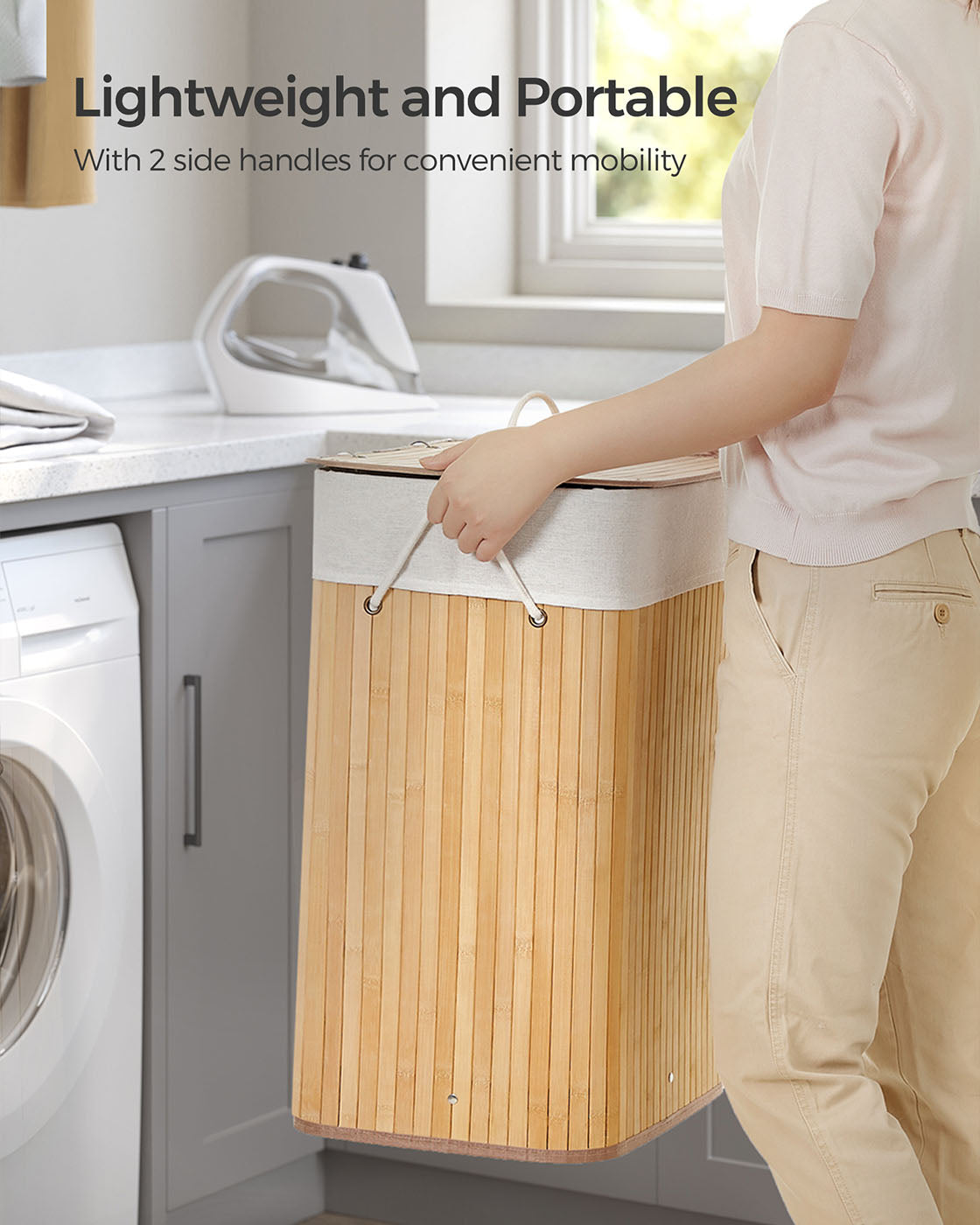 Bamboo Laundry Hamper - Natural - XL Foldable with Removable Washable Lining