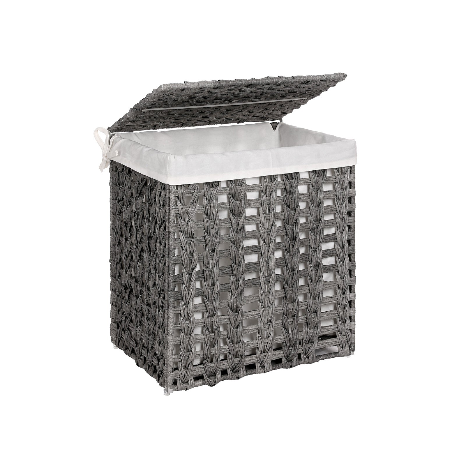Laundry Hamper - Handwoven Rattan-Style - Grey - Lid & Removable Liner Bag