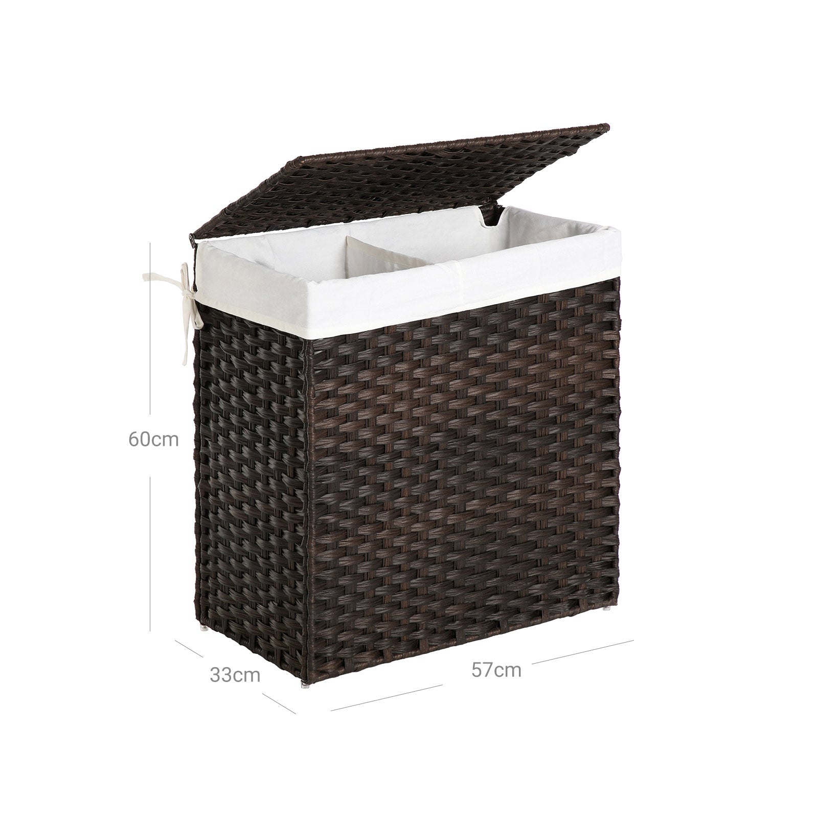 Handwoven Clothes Hamper - Synthetic Rattan - Brown - 90L Capacity with Lid and Handles