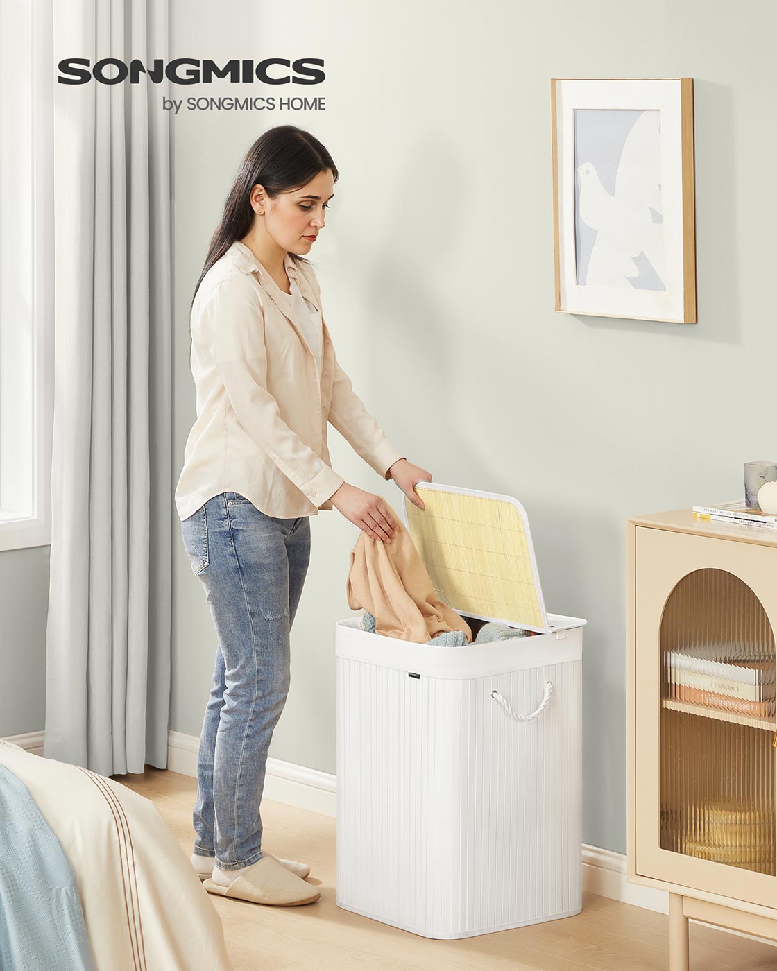 Laundry Basket - Bamboo - White - 95 L