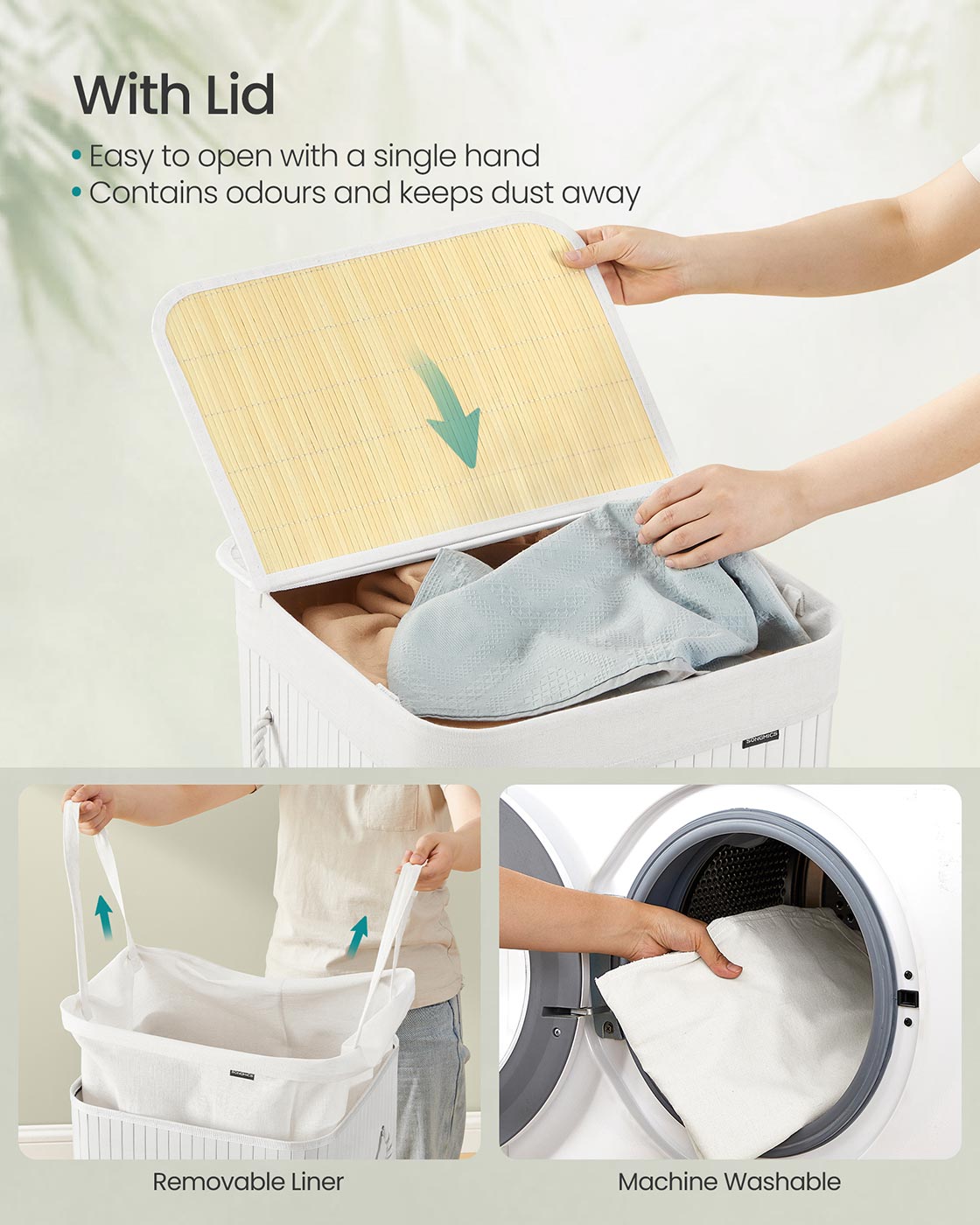 Laundry Basket - Bamboo - White - 95 L