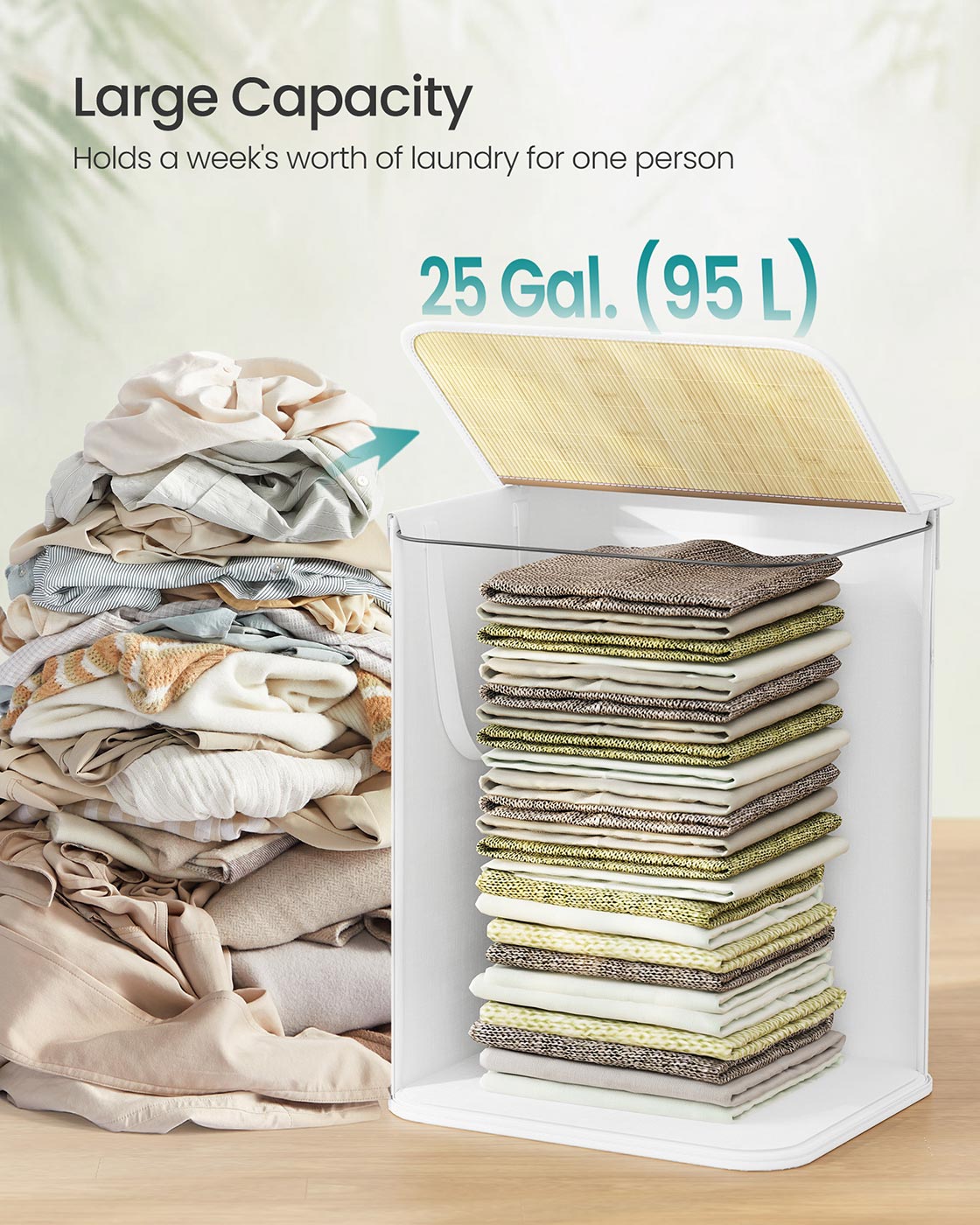 Laundry Basket - Bamboo - White - 95 L