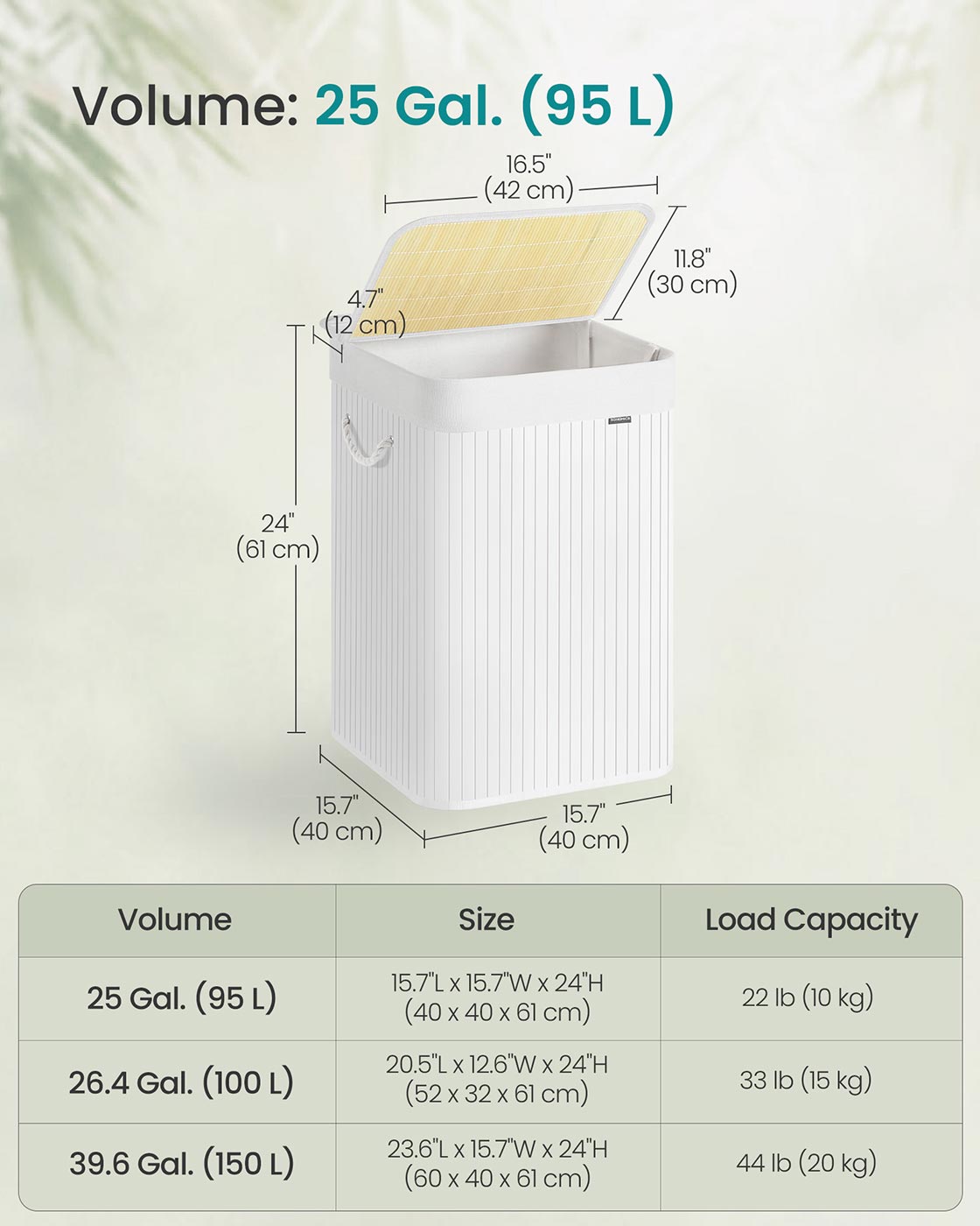 Laundry Basket - Bamboo - White - 95 L