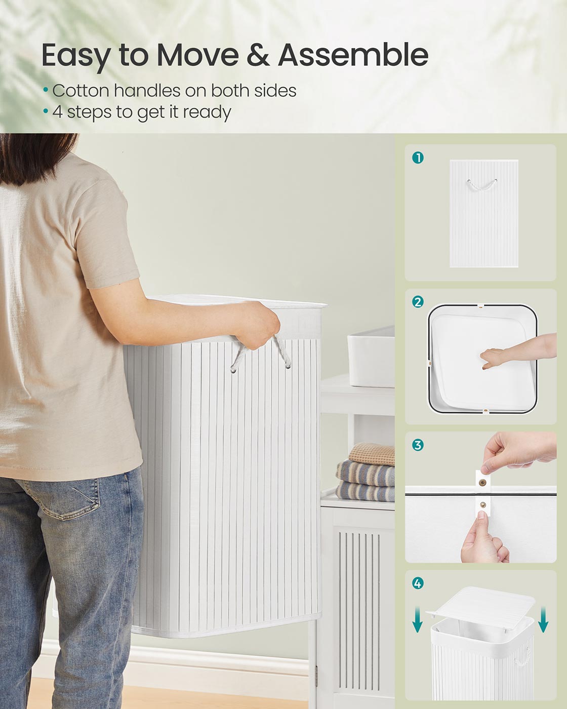 Laundry Basket - Bamboo - White - 95 L