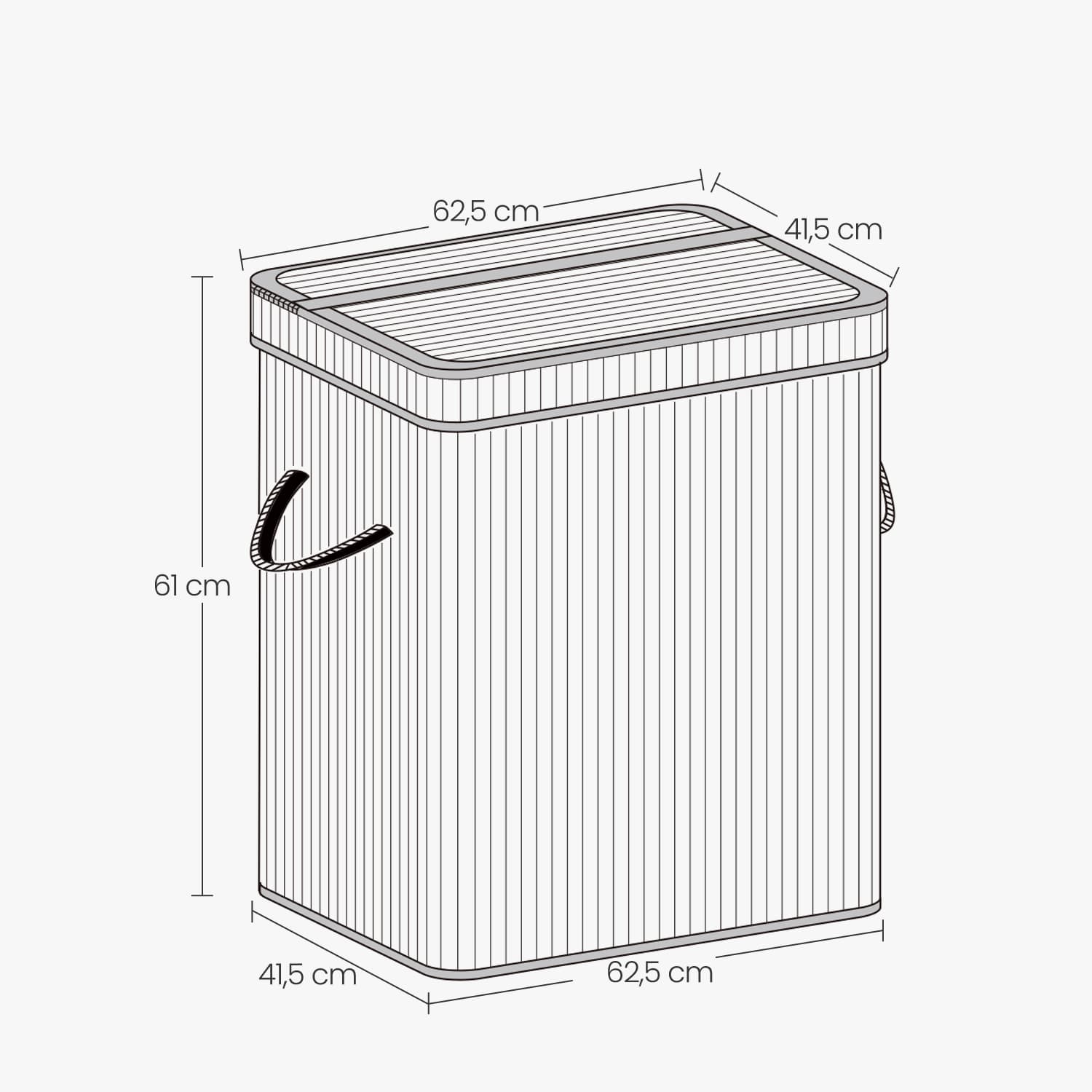 Bamboo Laundry Basket - 100 L - Grey - Lid and Removable Machine Washable with Handles