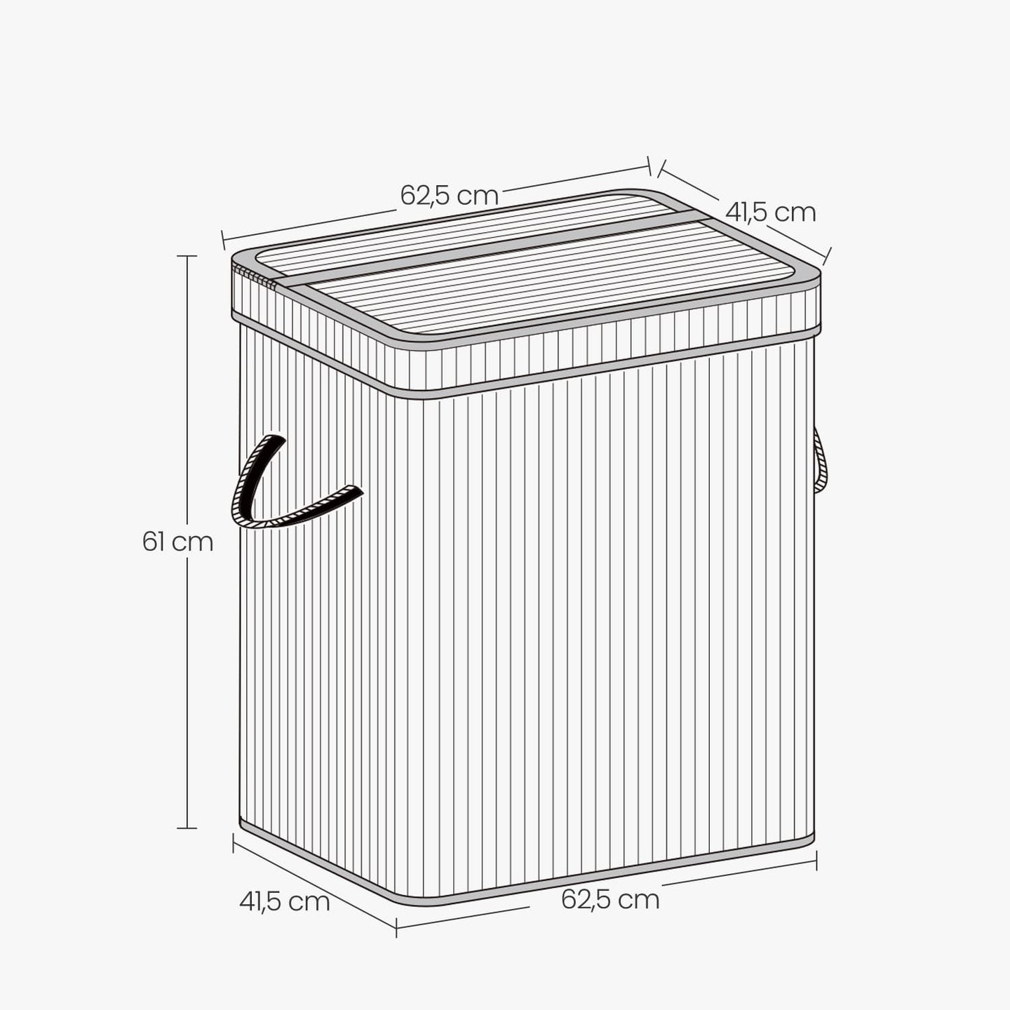 Bamboo Laundry Basket - 100 L - Grey - Lid and Removable Machine Washable with Handles