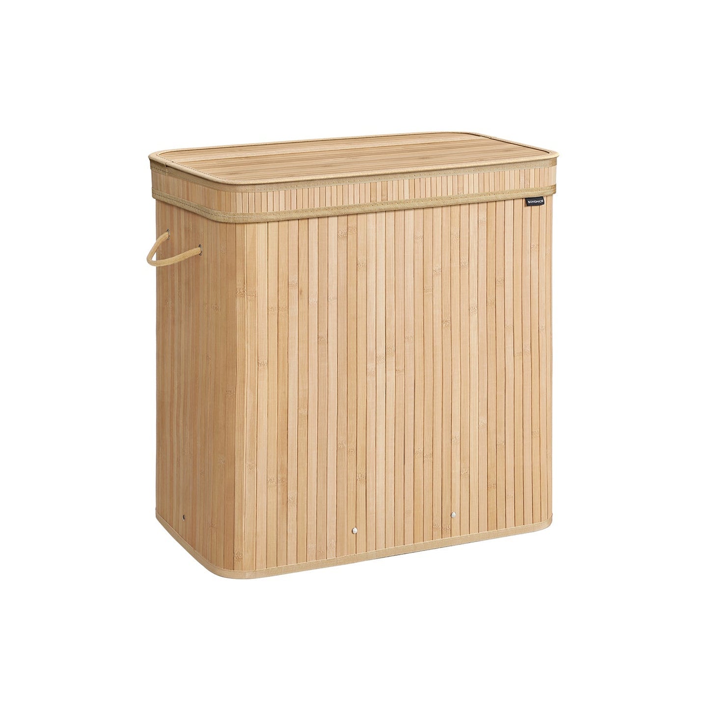 Laundry Hamper - Bamboo - Natural Beige - Removable and Machine Washable with Lid and Handles