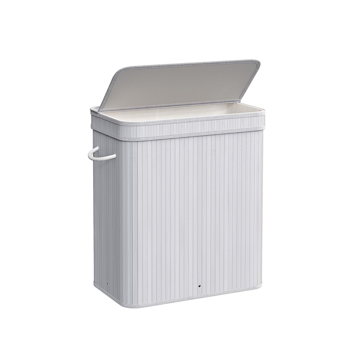 Laundry Hamper - Bamboo - Grey - 100L with Lid and Handles