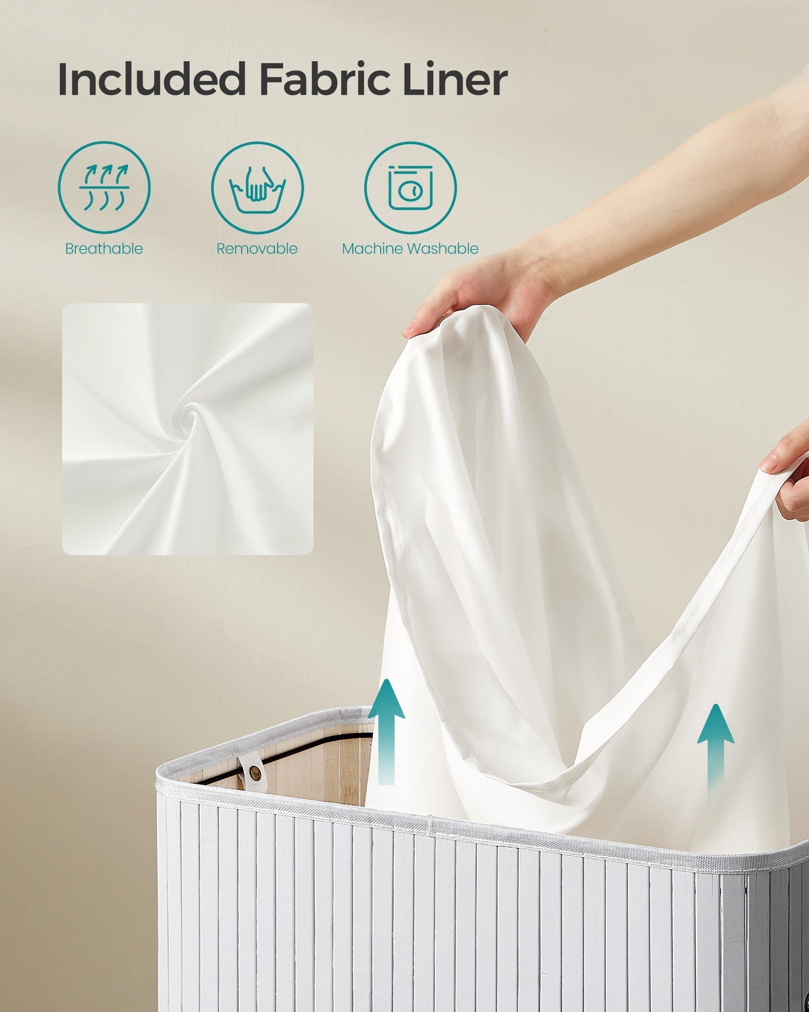 Laundry Hamper - Bamboo - Grey - 100L with Lid and Handles