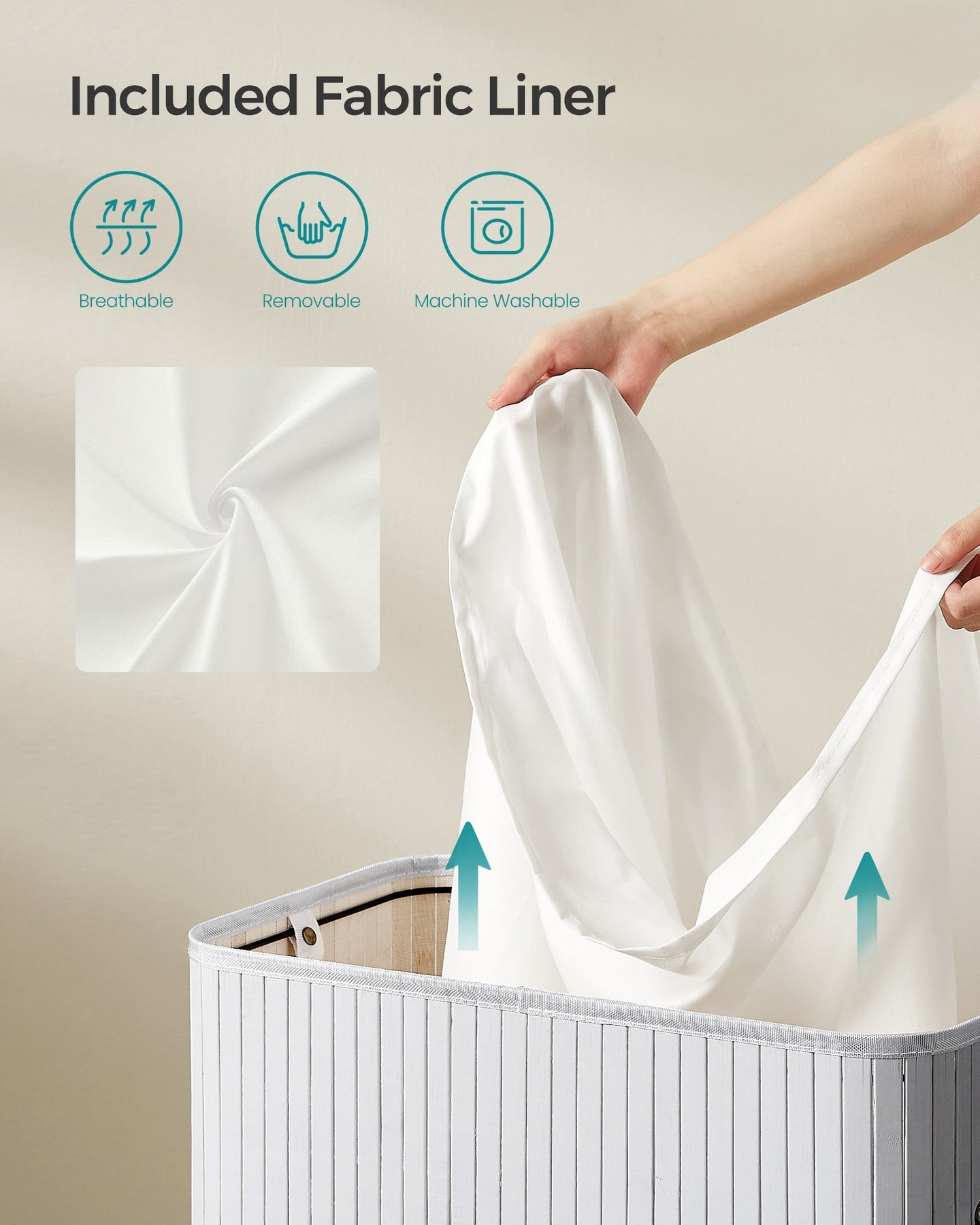 Laundry Hamper - Bamboo - Grey - 100L with Lid and Handles