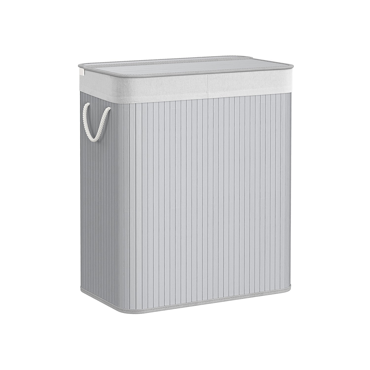 Divided Laundry Basket - Bamboo - Grey - 100L Capacity with Removable Liners and Lid