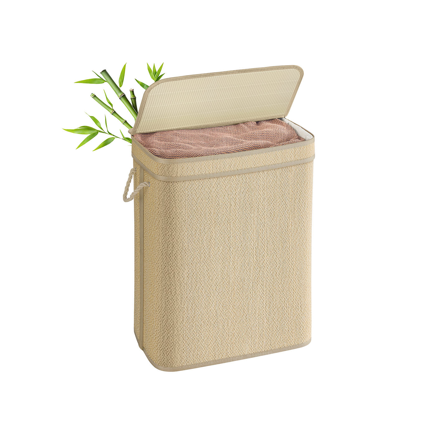 Laundry Basket - Bamboo - Natural - 90 L with Removable Liner and Lid