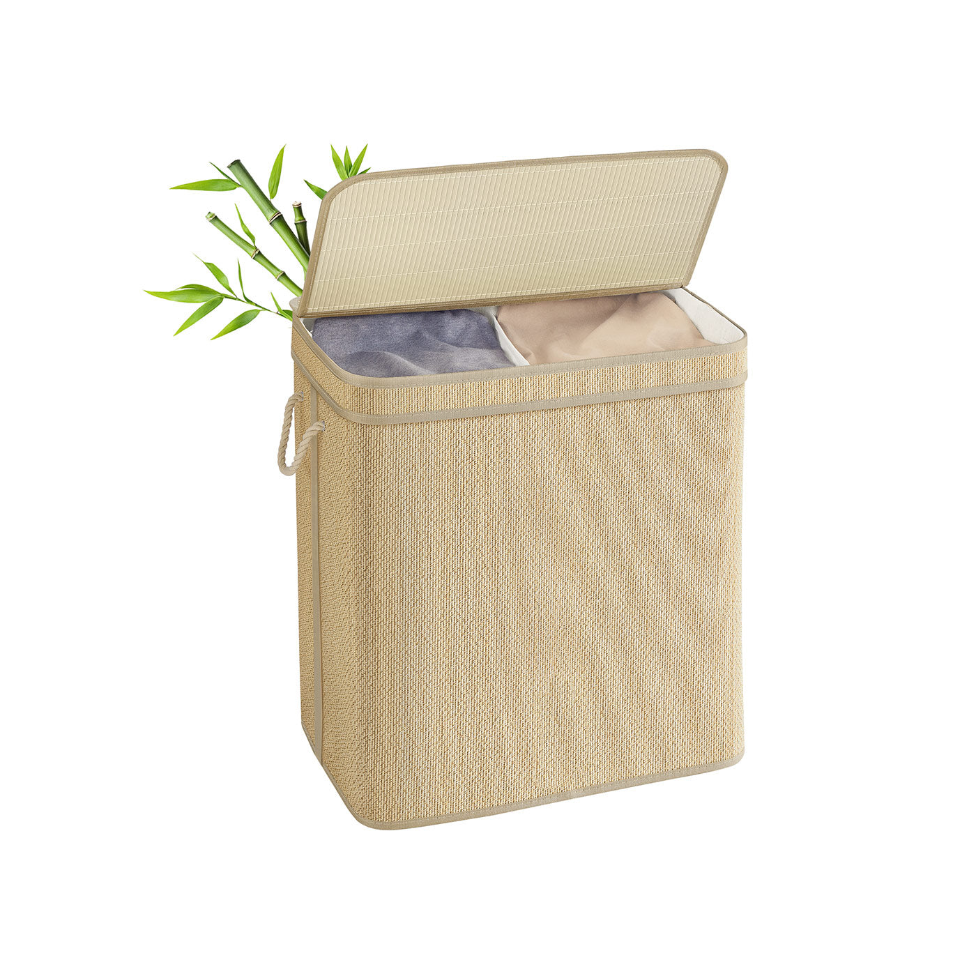 Laundry Basket - Bamboo - Natural - 130 L Capacity with Removable Liner and Lid