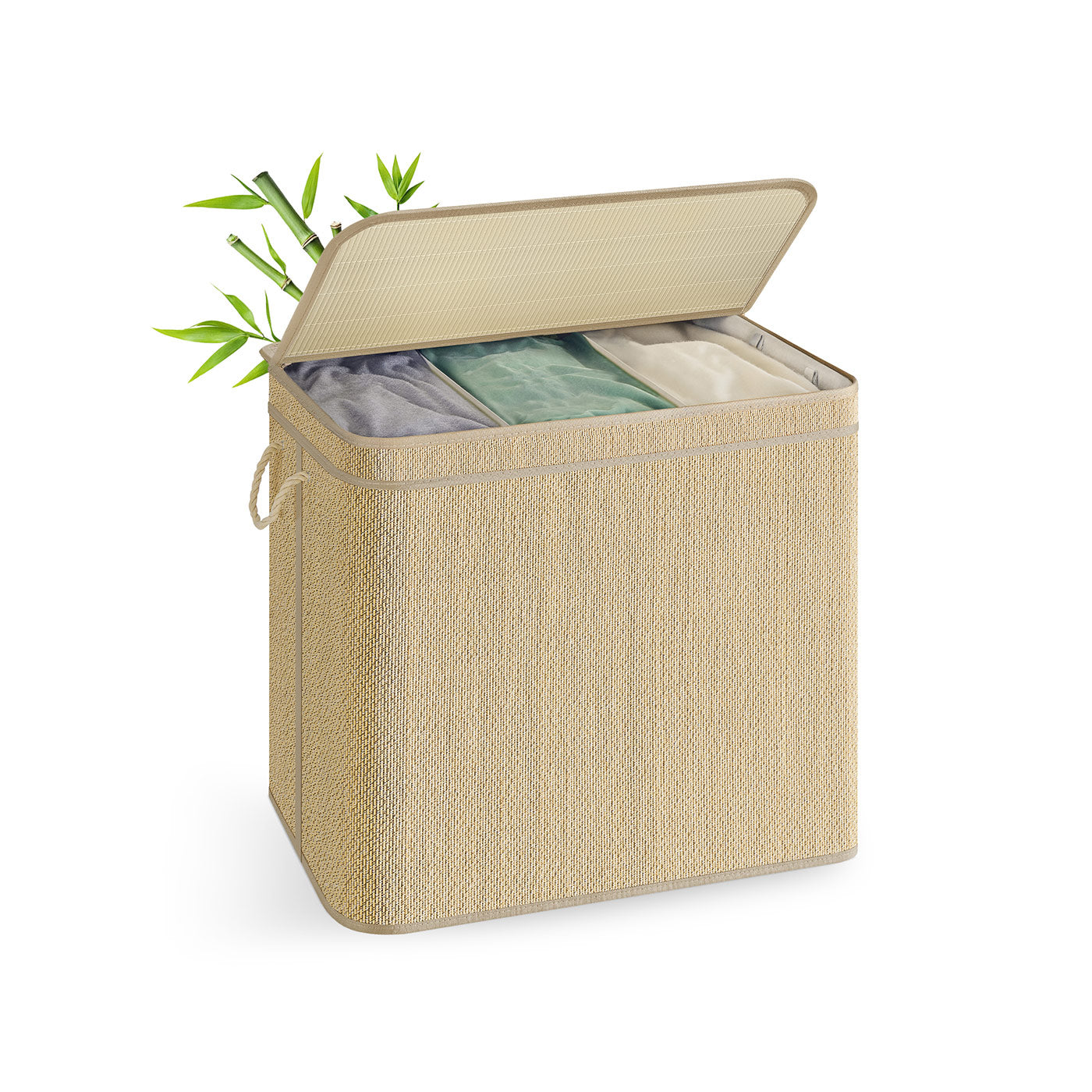 Laundry Basket - Bamboo - Natural - 170 L Capacity with Removable Liner and Lid