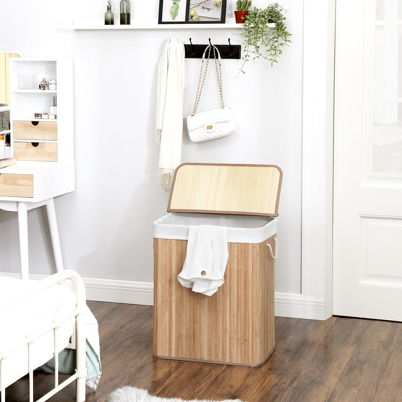 Laundry Hamper - Bamboo - Distressed Grey - Removable Lid and Liner Bag