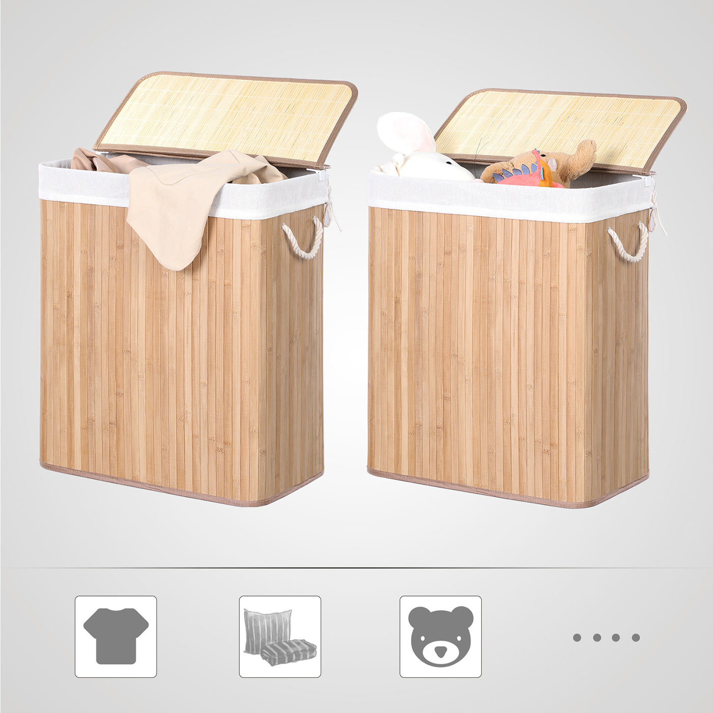 Laundry Hamper - Bamboo - Distressed Grey - Removable Lid and Liner Bag