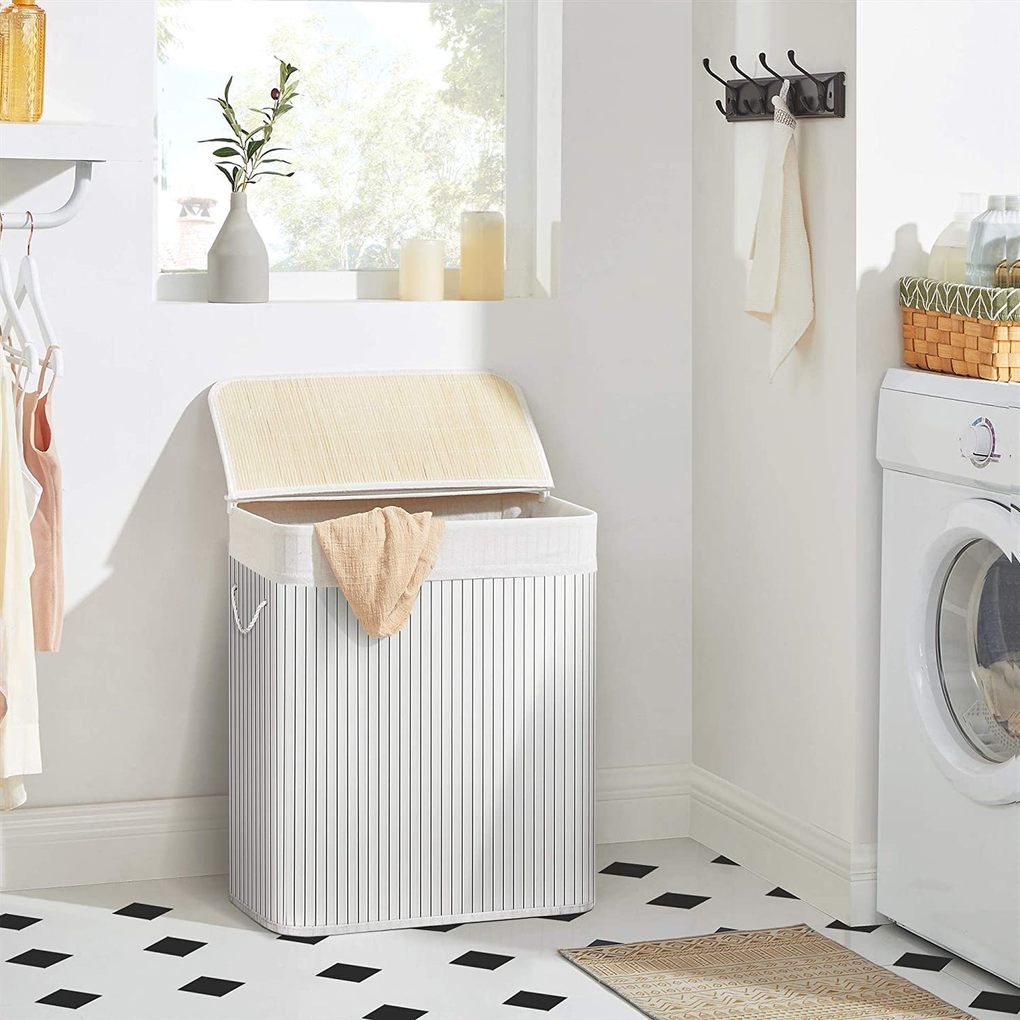 Laundry Hamper - Wood - Distressed Grey - Removable Lid and Liner Bag