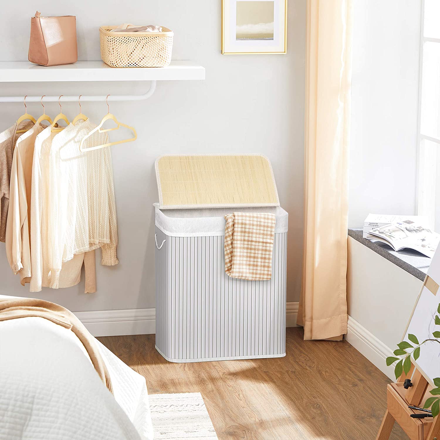 Laundry Hamper - Wood - Distressed Grey - Removable Lid and Liner Bag
