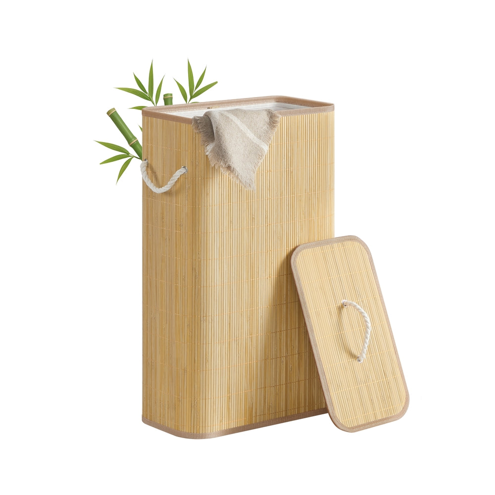 Laundry Basket with Lid - 60L - Bamboo - Collapsible