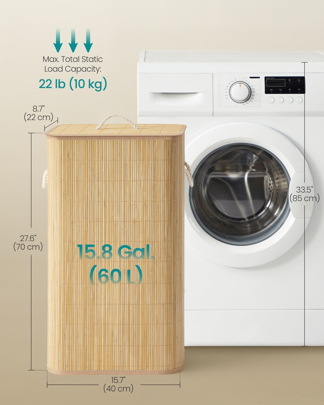Laundry Basket with Lid - 60L - Bamboo - Collapsible