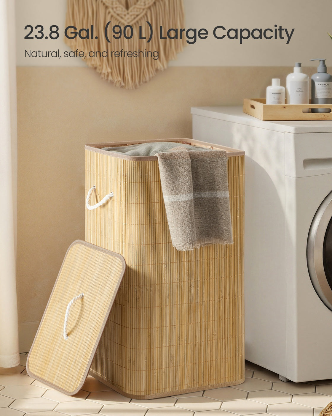 90L Bamboo Laundry Hamper - Bamboo - Collapsible