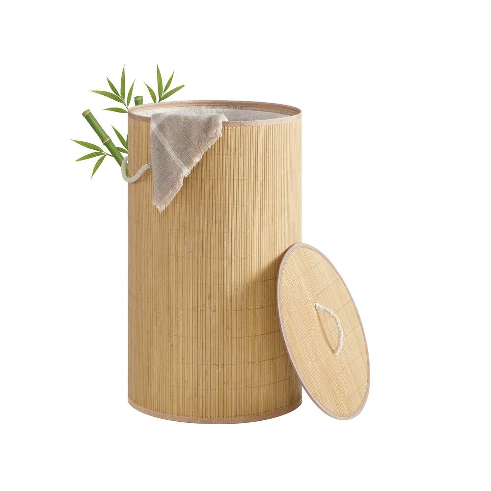 Laundry Basket with Lid - 90L - Bamboo - Collapsible