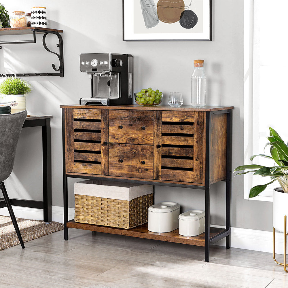 Storage Cabinet - Engineered Wood - Rustic Brown and Black - 2 Drawers