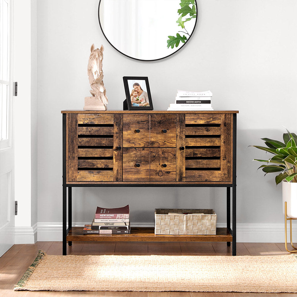 Storage Cabinet - Engineered Wood - Rustic Brown and Black - 2 Drawers