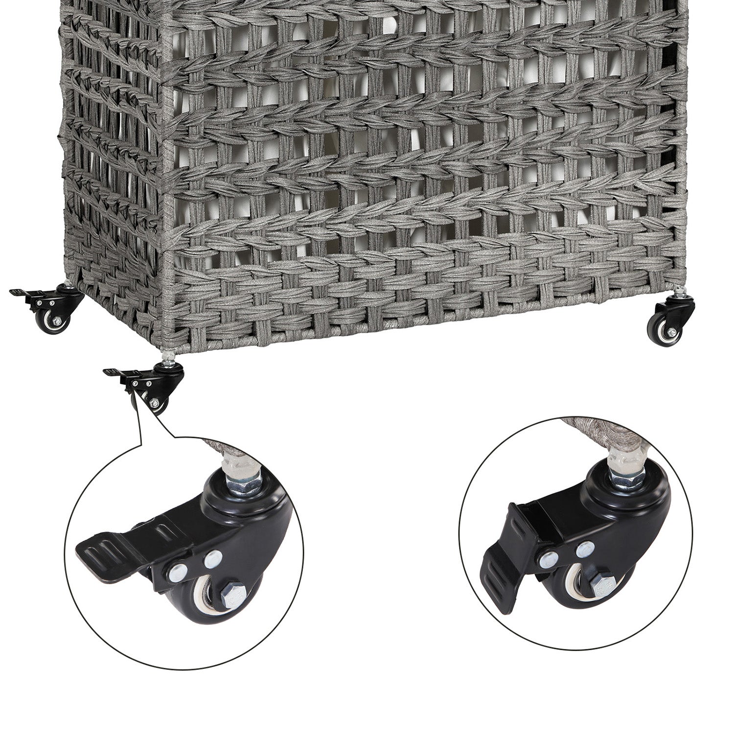 Handwoven Laundry Basket - Rattan - Grey - Features 3 Separate Compartments with Lid and Removable Liner Bags