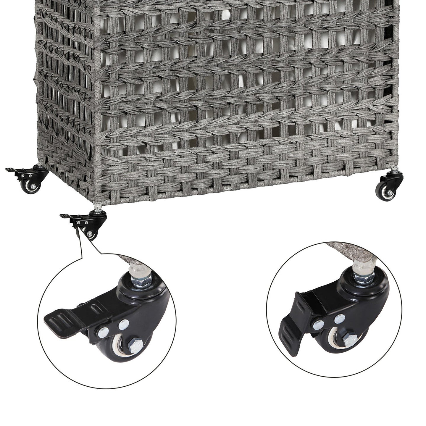 Handwoven Laundry Basket - Rattan - Grey - Features 3 Separate Compartments with Lid and Removable Liner Bags