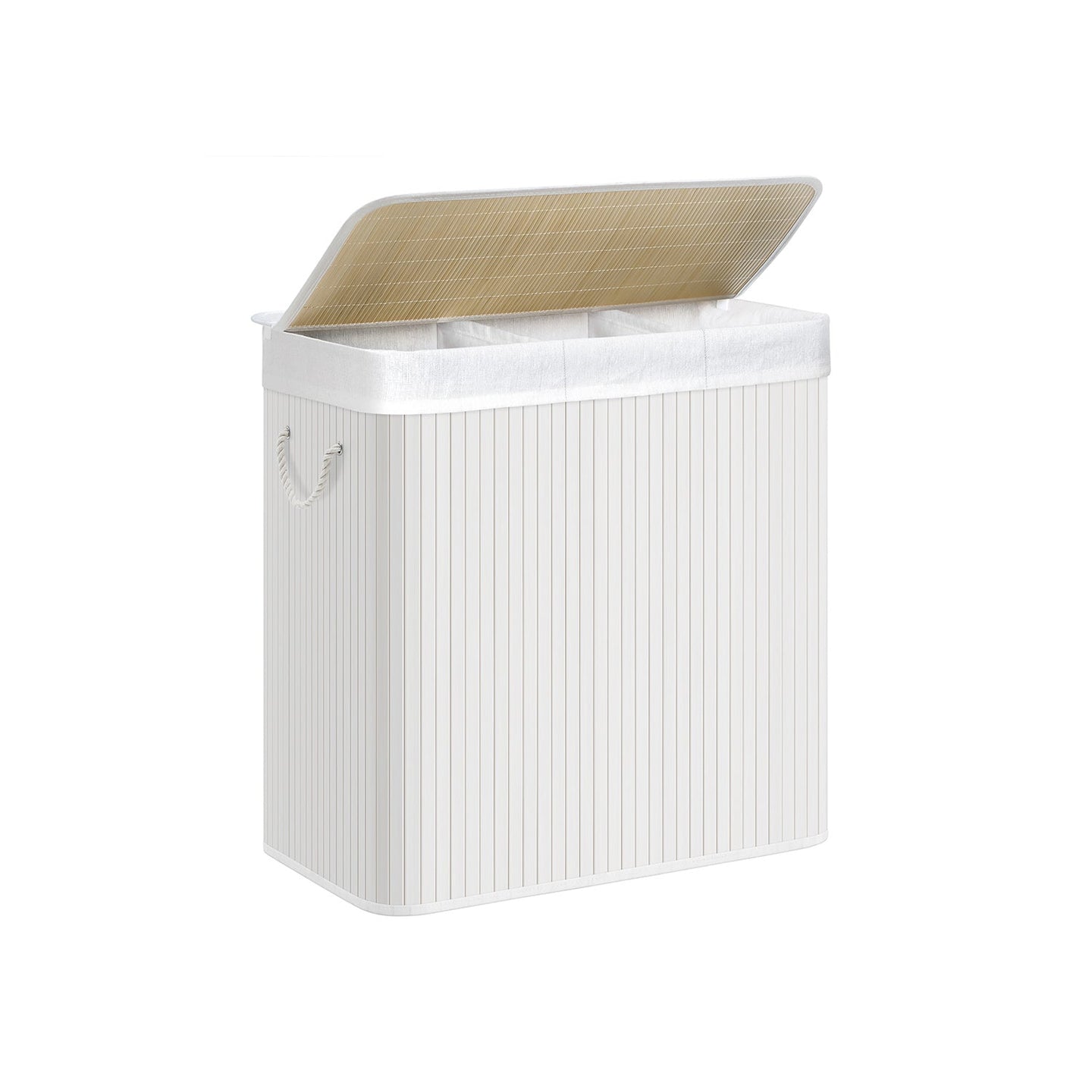 Laundry Hamper - Fabric - Natural - 3 Sections with Clip-on Lid and Handles