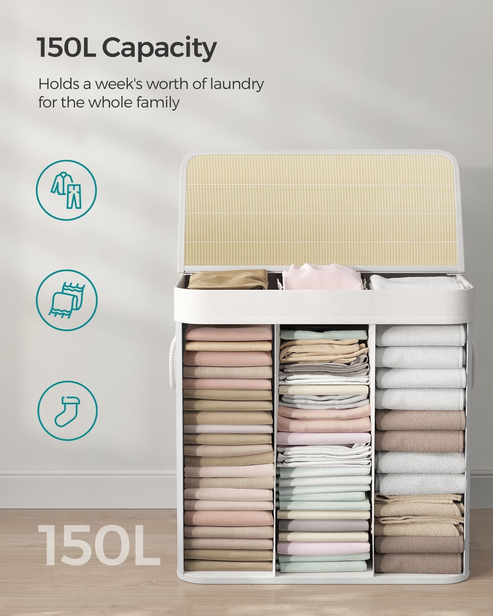 Laundry Hamper Basket - Fabric - Cloud White - 150L