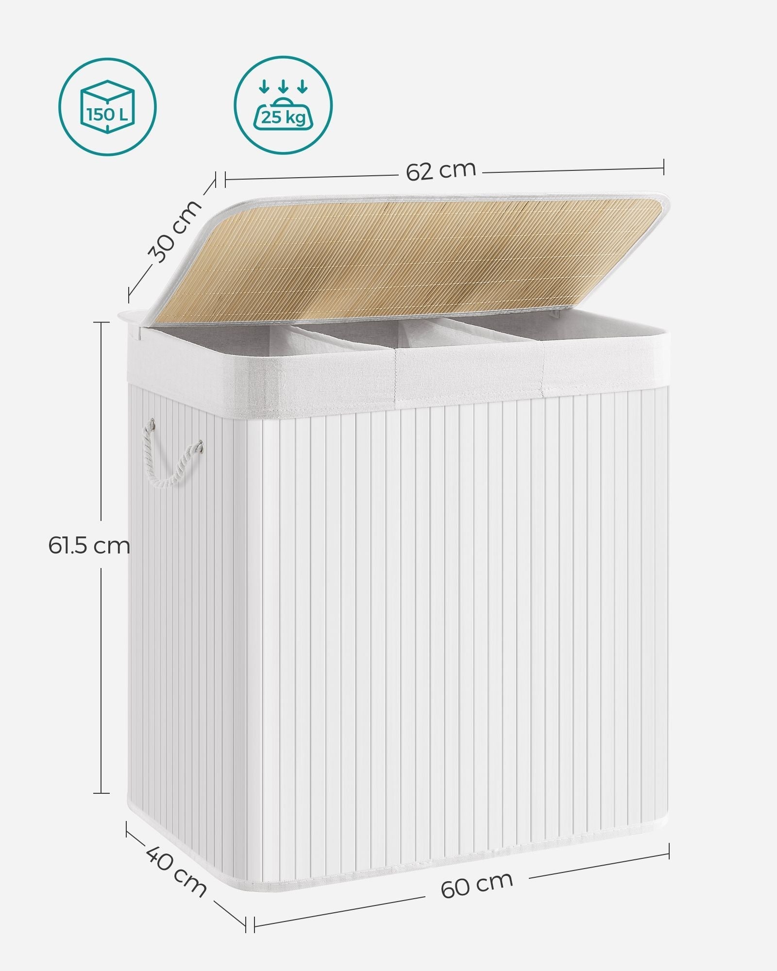 Laundry Hamper Basket - Fabric - Cloud White - 150L