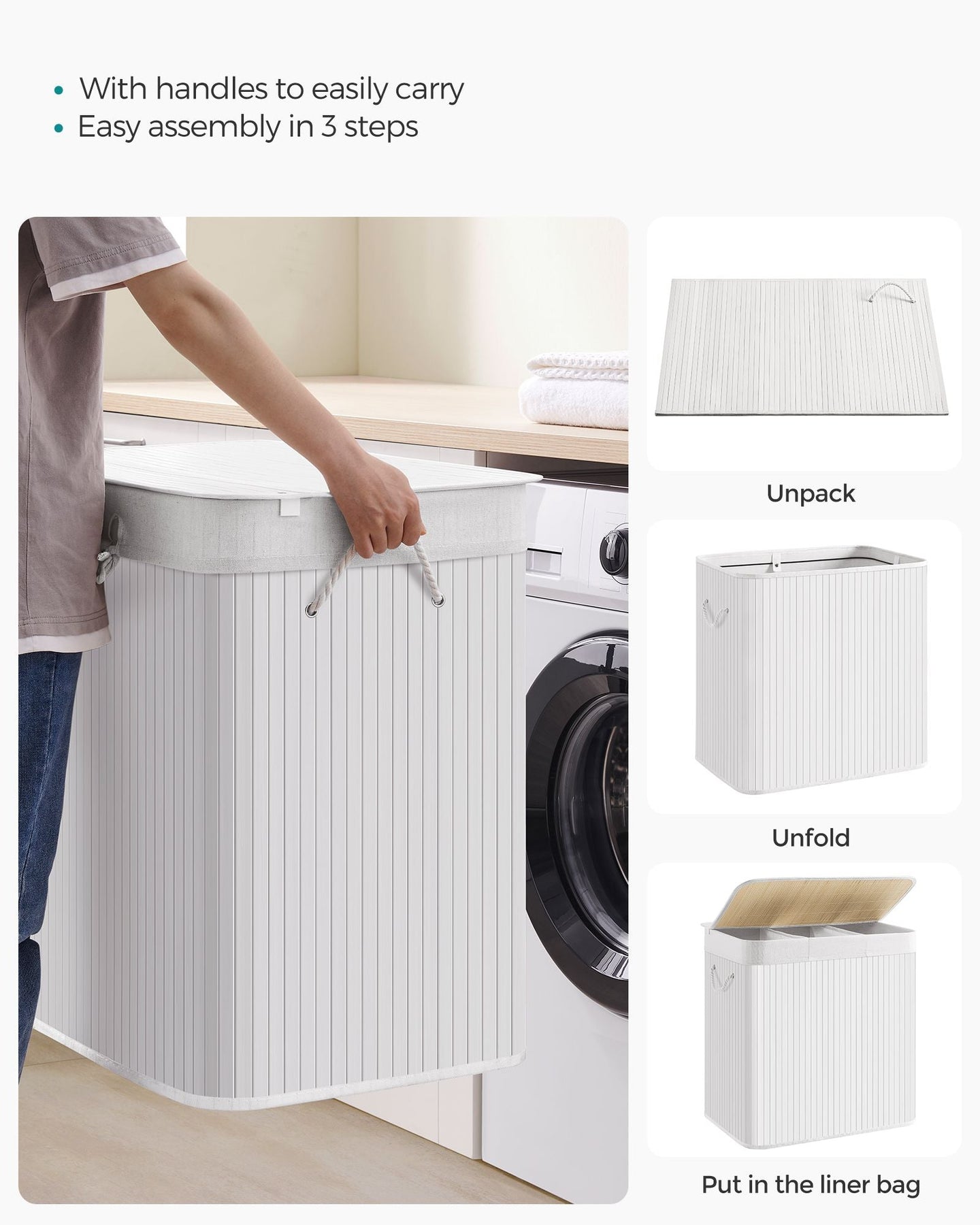 Laundry Hamper Basket - Fabric - Cloud White - 150L