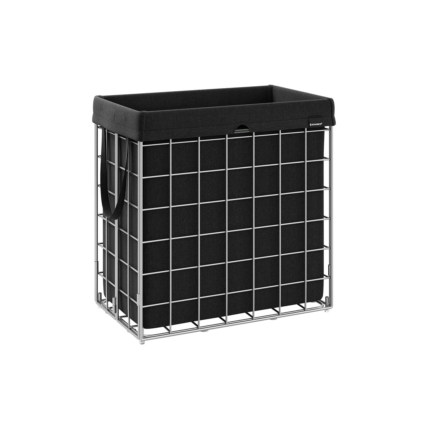 Laundry Basket - Metal Wire Frame - Silver and Classic Black - Collapsible with Removable and Washable Liner