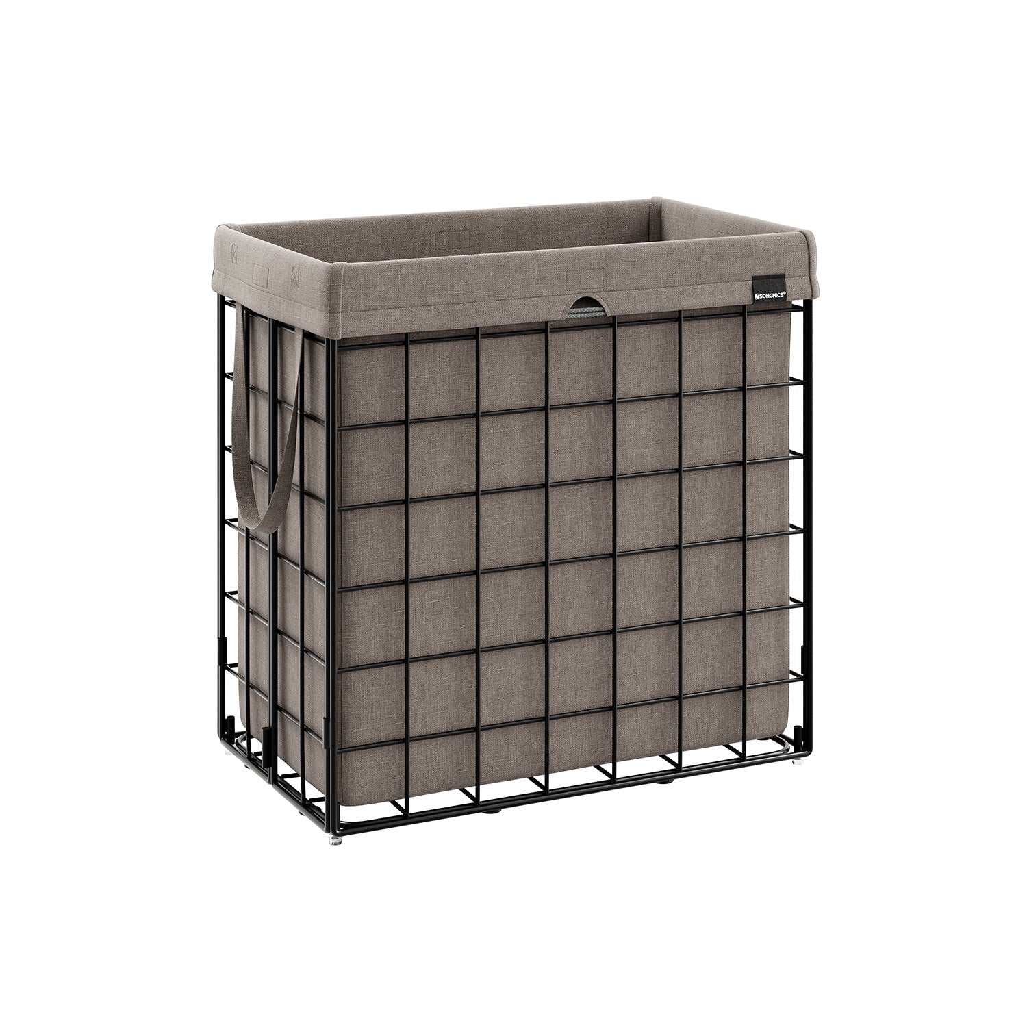 Laundry Basket - Metal Wire Frame - Black and Camel Brown - Collapsible