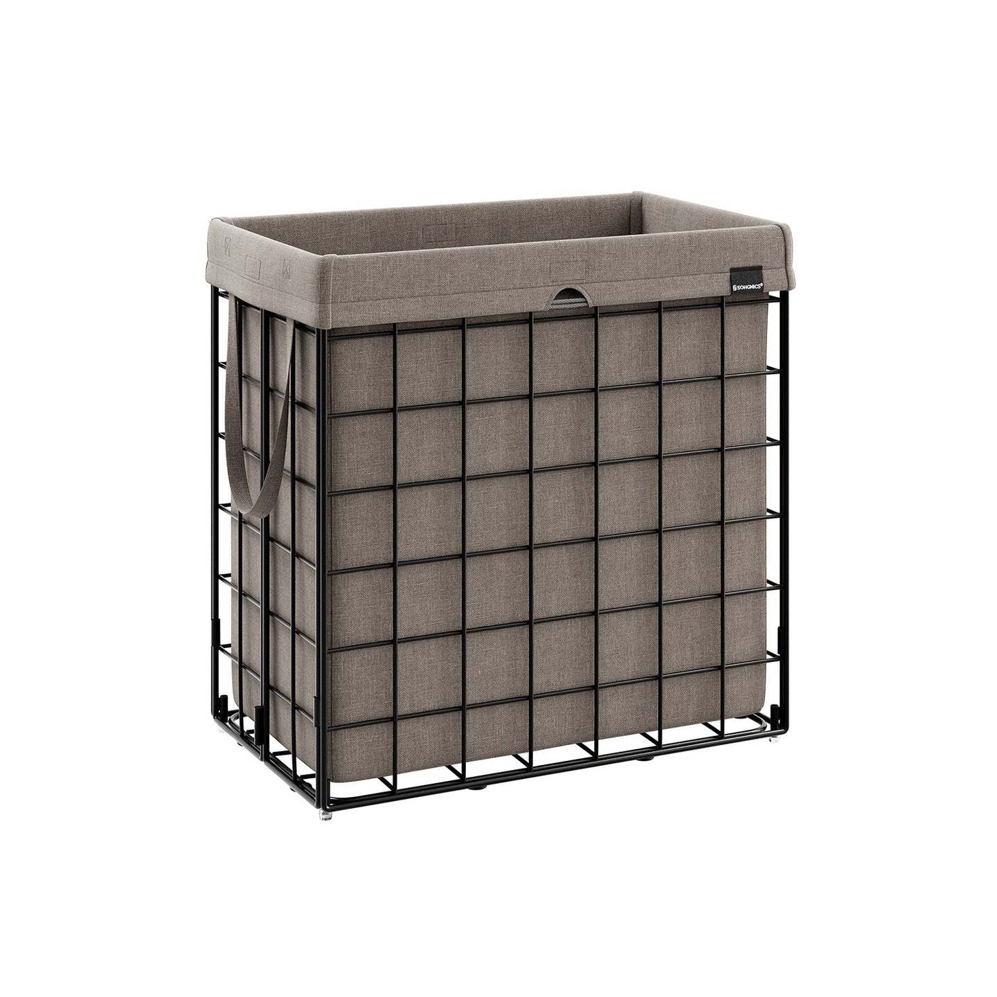 Laundry Basket - Metal Wire Frame - Black and Camel Brown - Collapsible