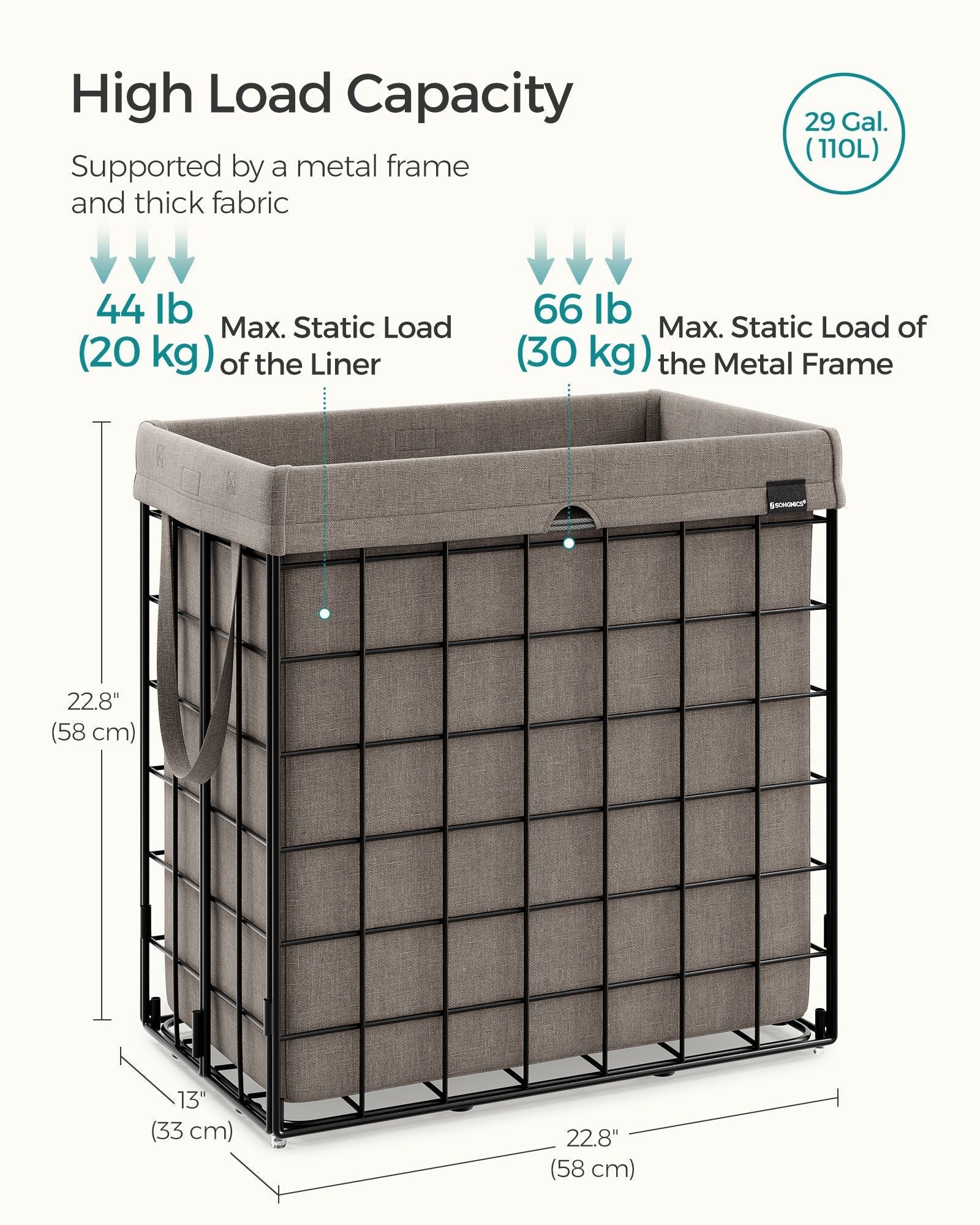 Laundry Basket - Metal Wire Frame - Black and Camel Brown - Collapsible