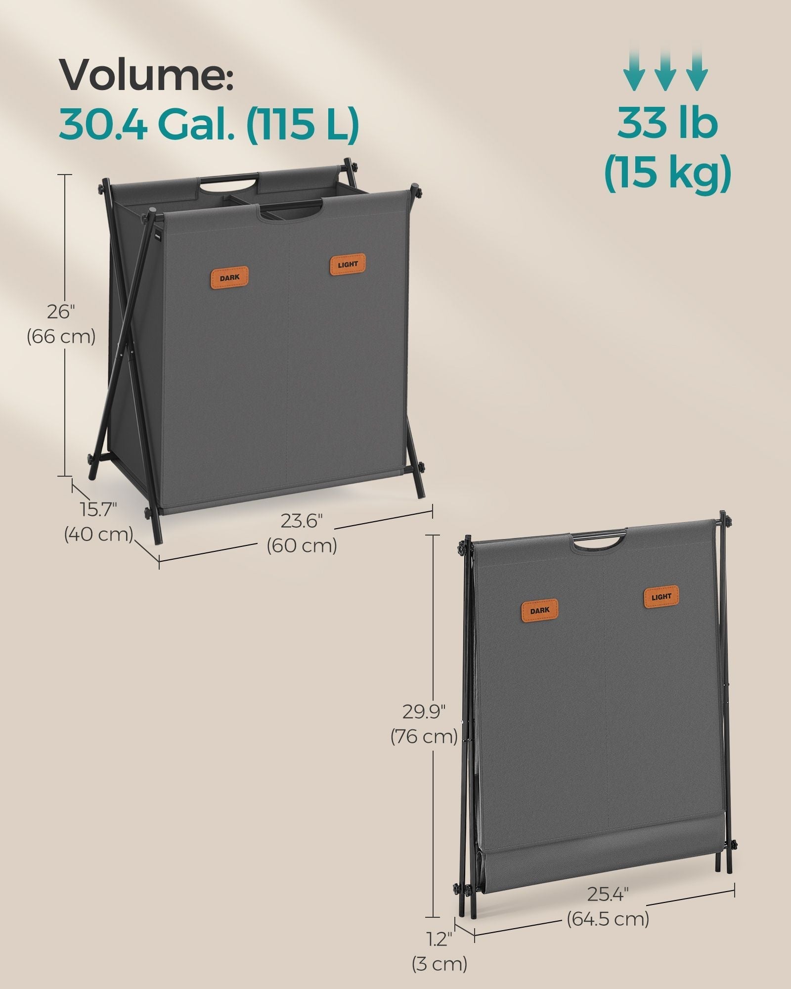 Laundry Hamper - Fabric - Slate Grey - 115 L Capacity