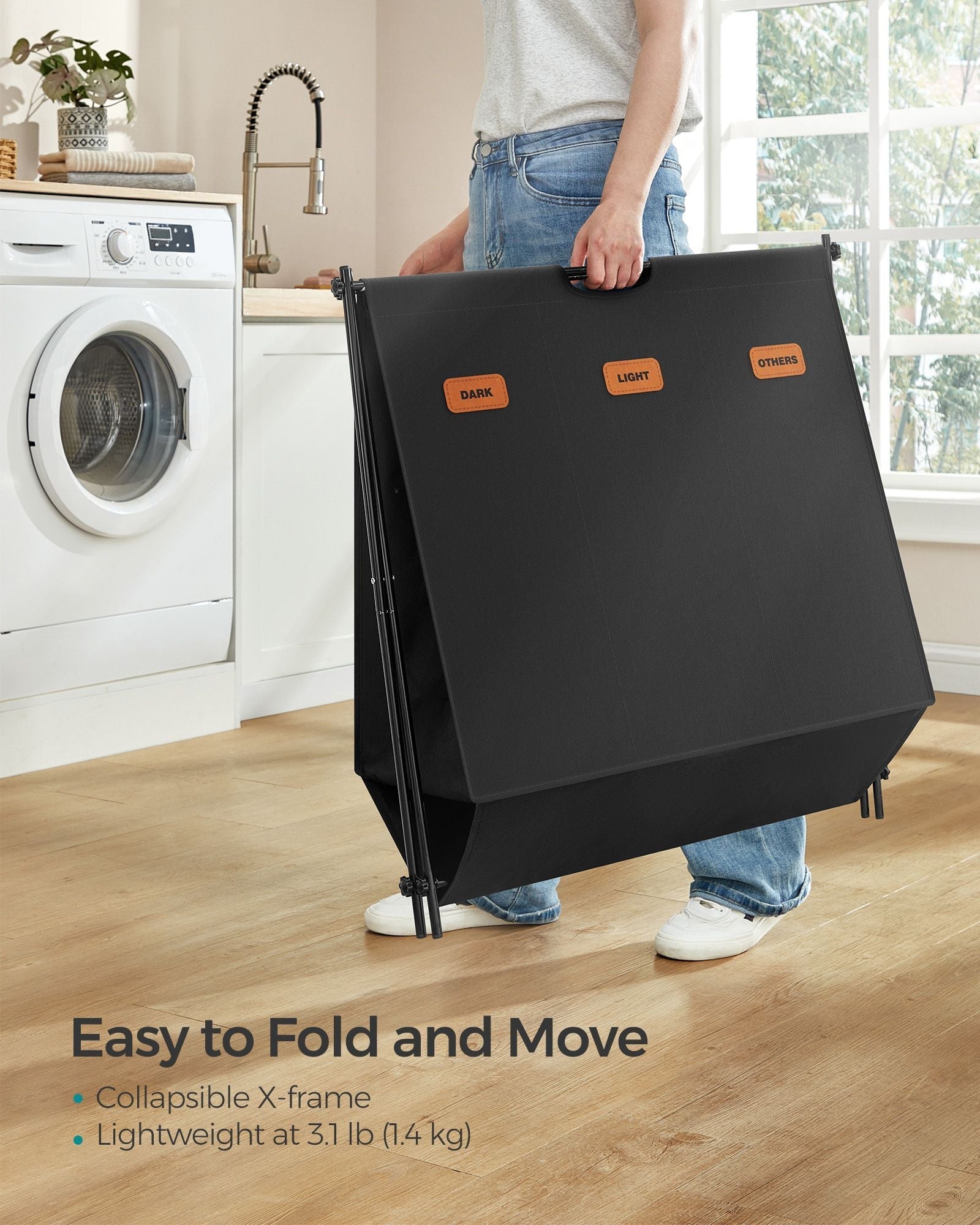 Laundry Hamper - Fabric - Ink Black - 3 Sections with Collapsible X-Frame