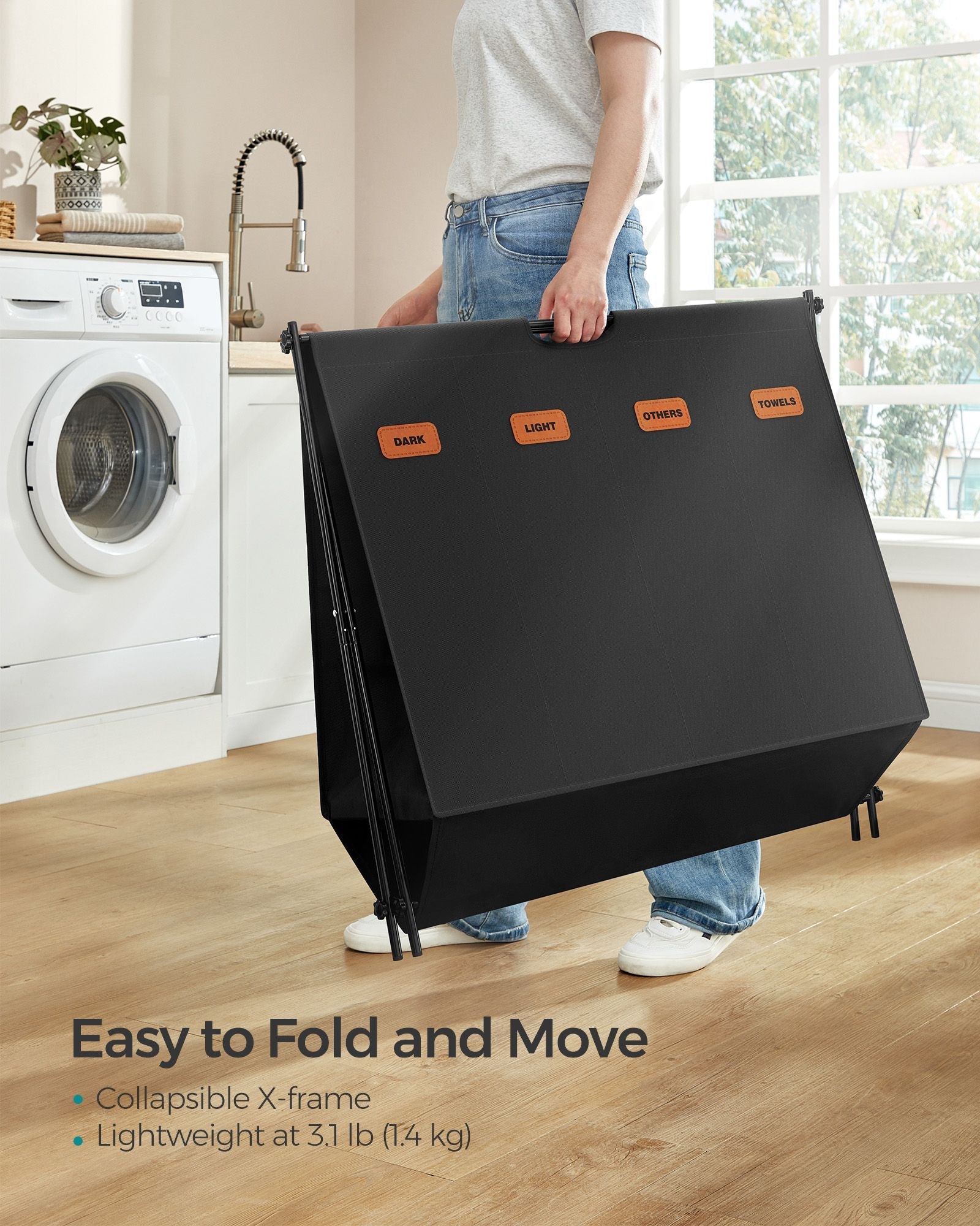 Laundry Hamper - Fabric - Ink Black - 4-Section Design with X-Frame