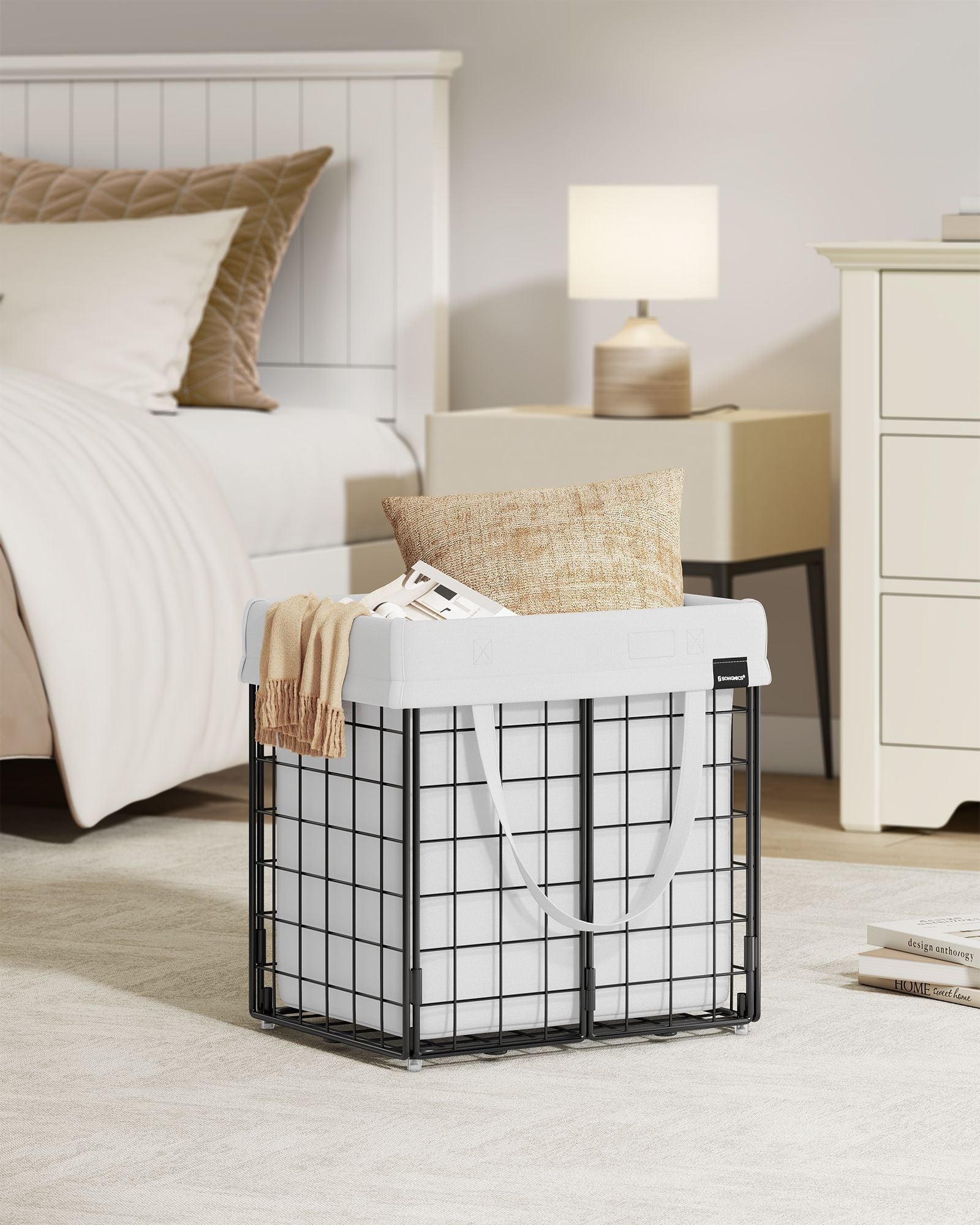 Collapsible Laundry Basket - 50L - Metal Wire Frame - Removable and Washable Liner