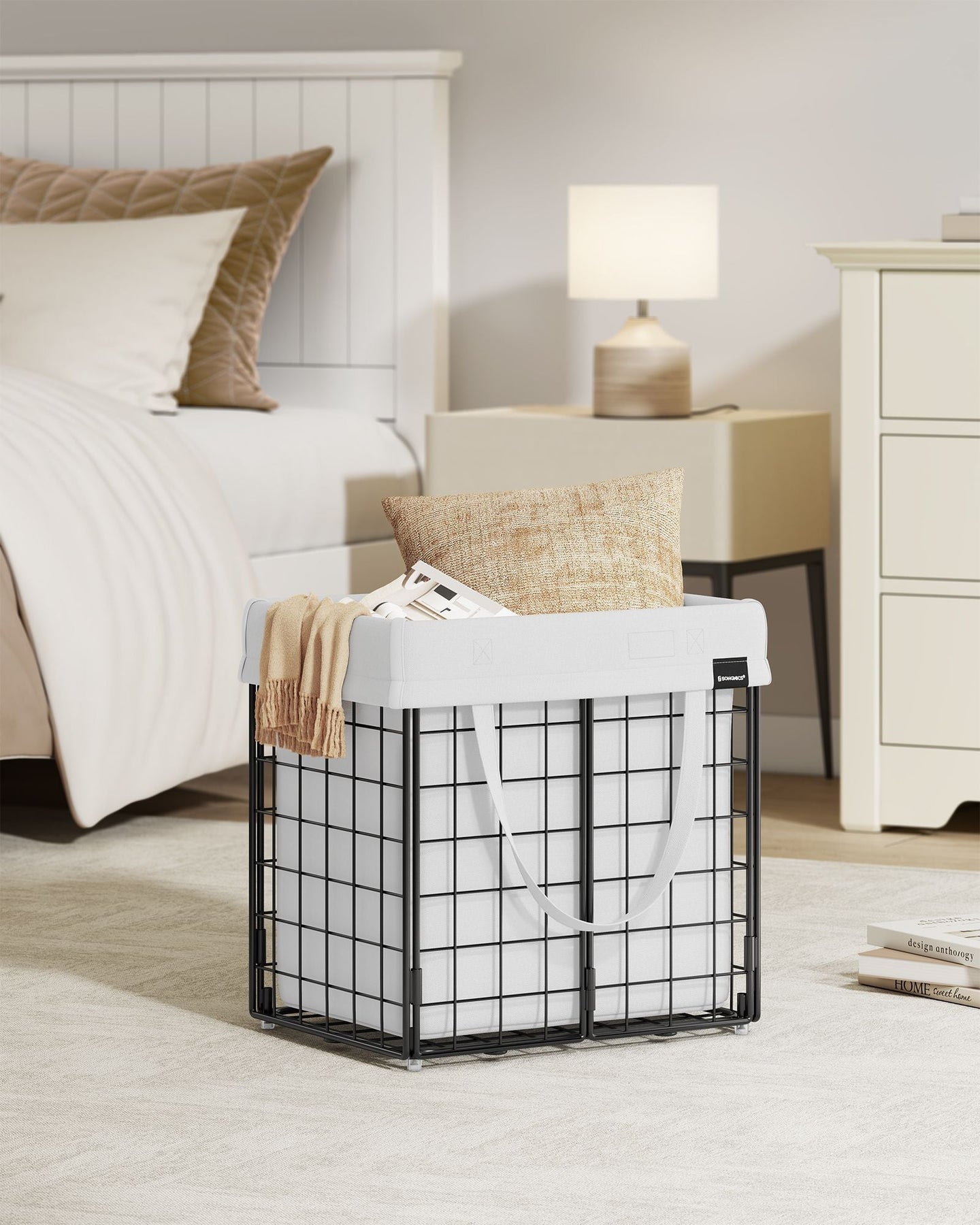 Collapsible Laundry Basket - 50L - Metal Wire Frame - Removable and Washable Liner