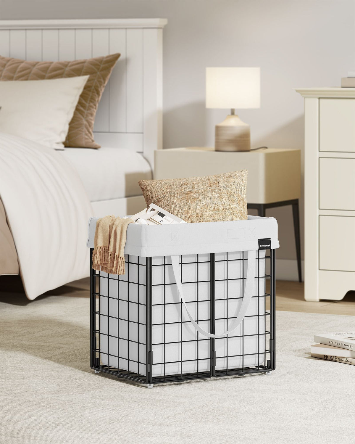 Collapsible Laundry Basket - 50L - Metal Wire Frame - Removable and Washable Liner