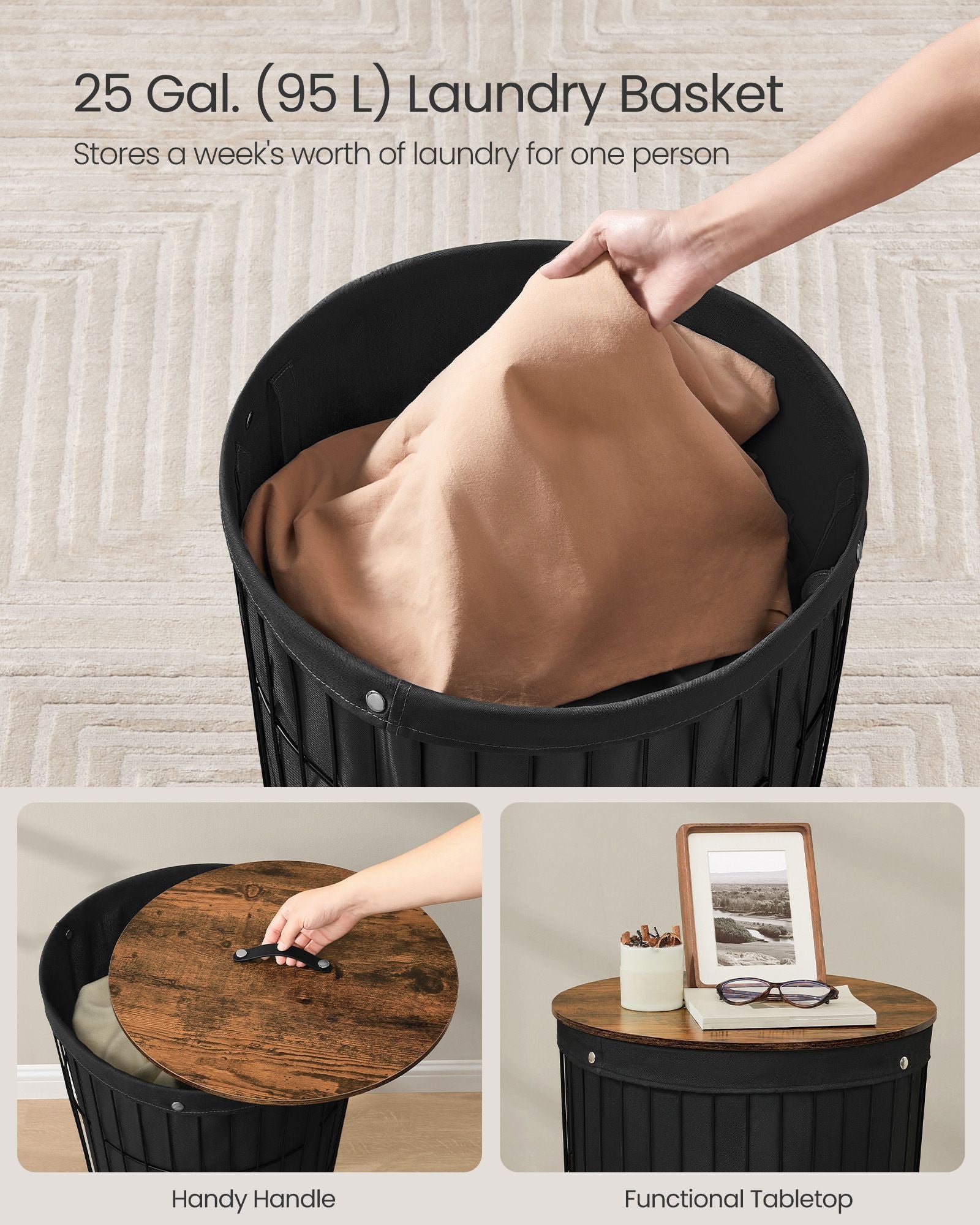 Round Laundry Hamper - Fabric - Ink Black - Versatile with Removable Liner