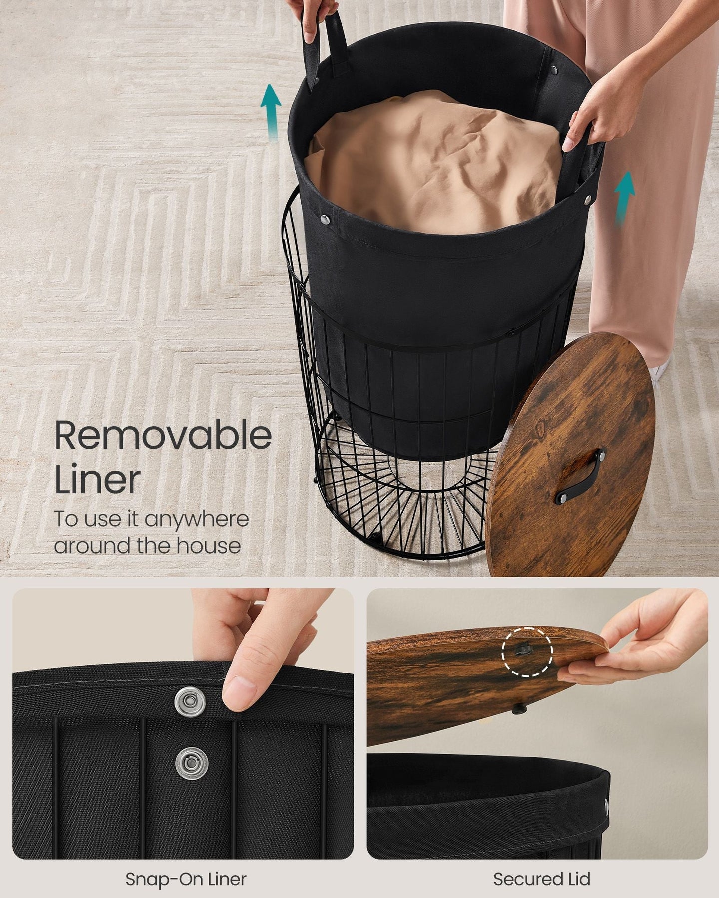 Round Laundry Hamper - Fabric - Ink Black - Versatile with Removable Liner
