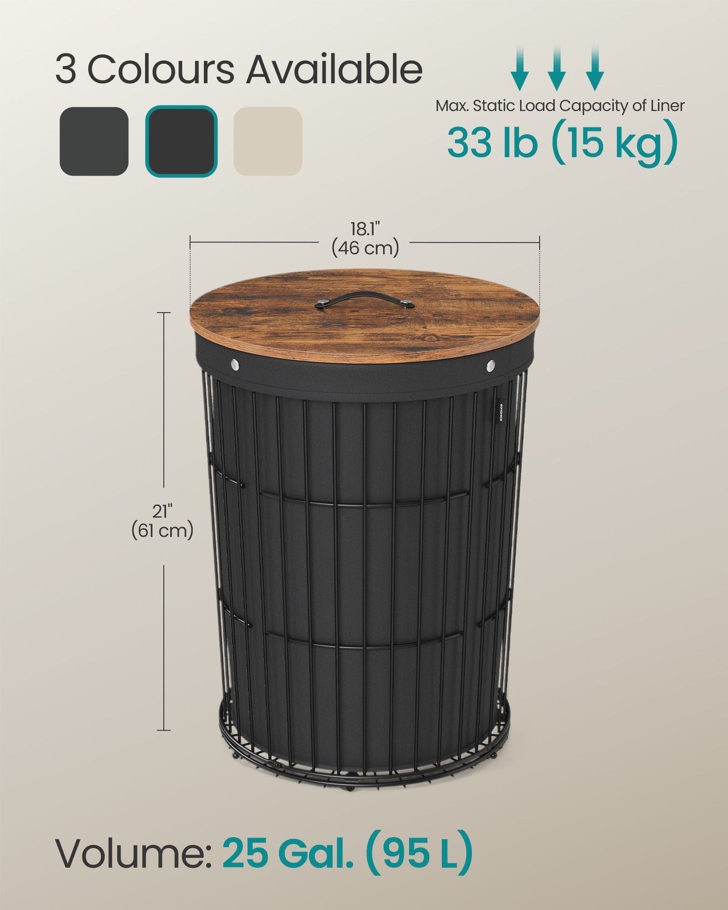 Round Laundry Hamper - Fabric - Ink Black - Versatile with Removable Liner