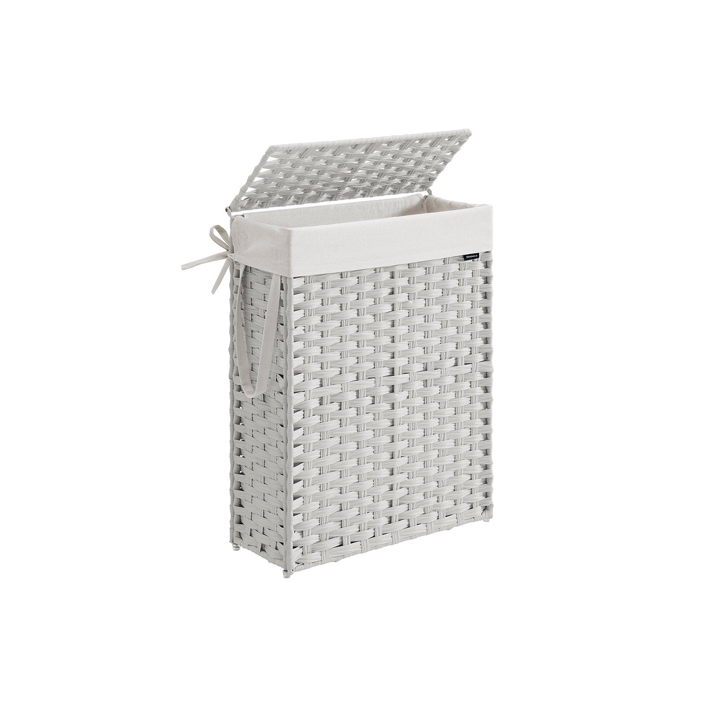 Slim Laundry Basket - Synthetic Rattan - Cloud White - Foldable with Lid and Handles