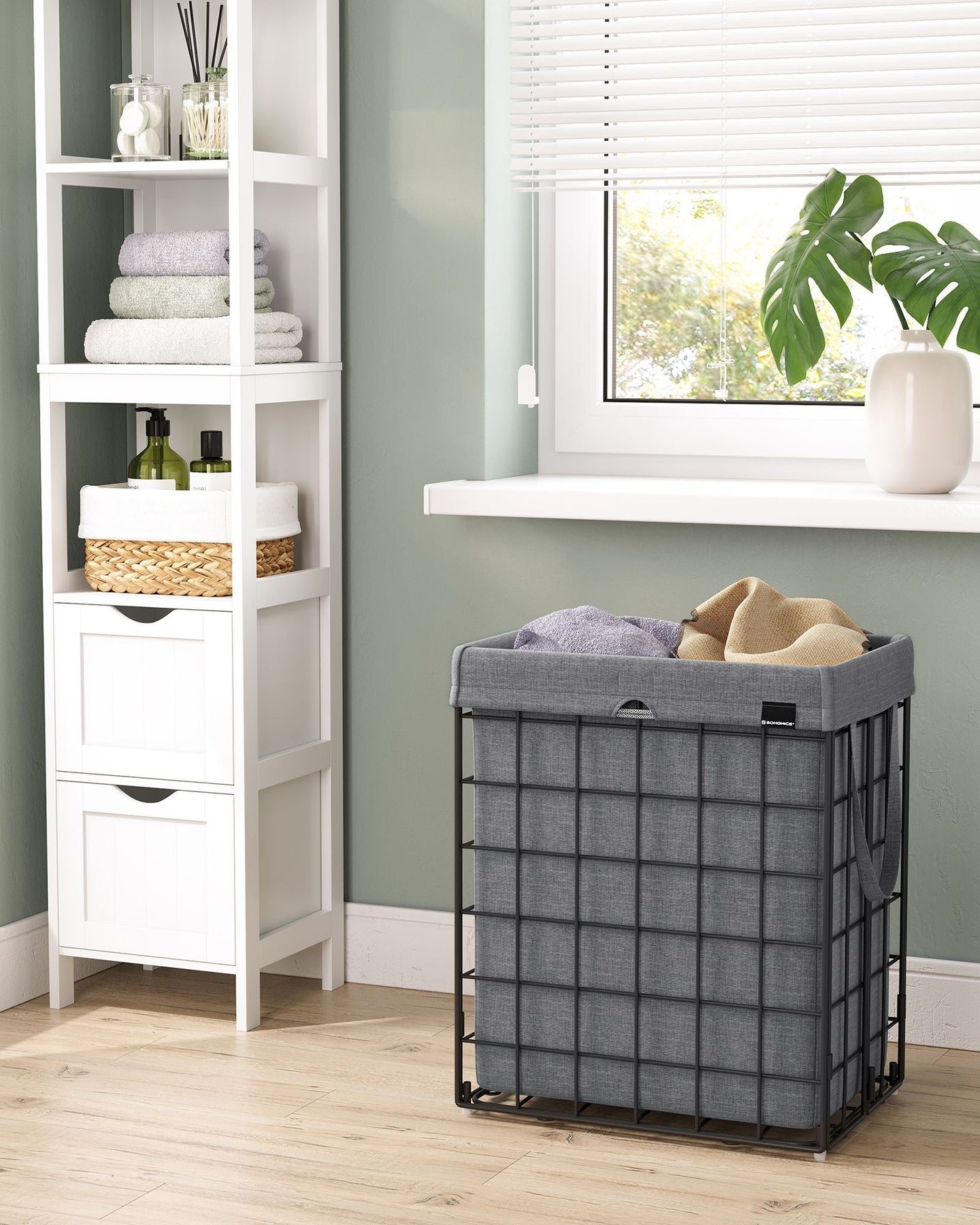 Collapsible Laundry Basket - Metal Wire Frame - Ink Black and Slate Grey - Removable and Washable Liner