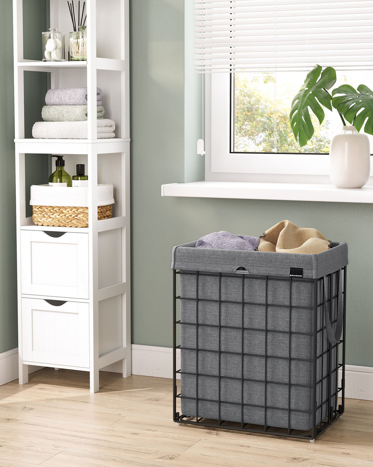Collapsible Laundry Basket - Metal Wire Frame - Ink Black and Slate Grey - Removable and Washable Liner